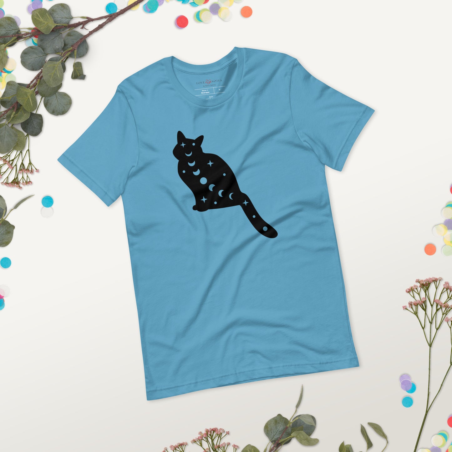 Unisex Tee Bella + Canvas 3001: Black Cat with Moon Phases