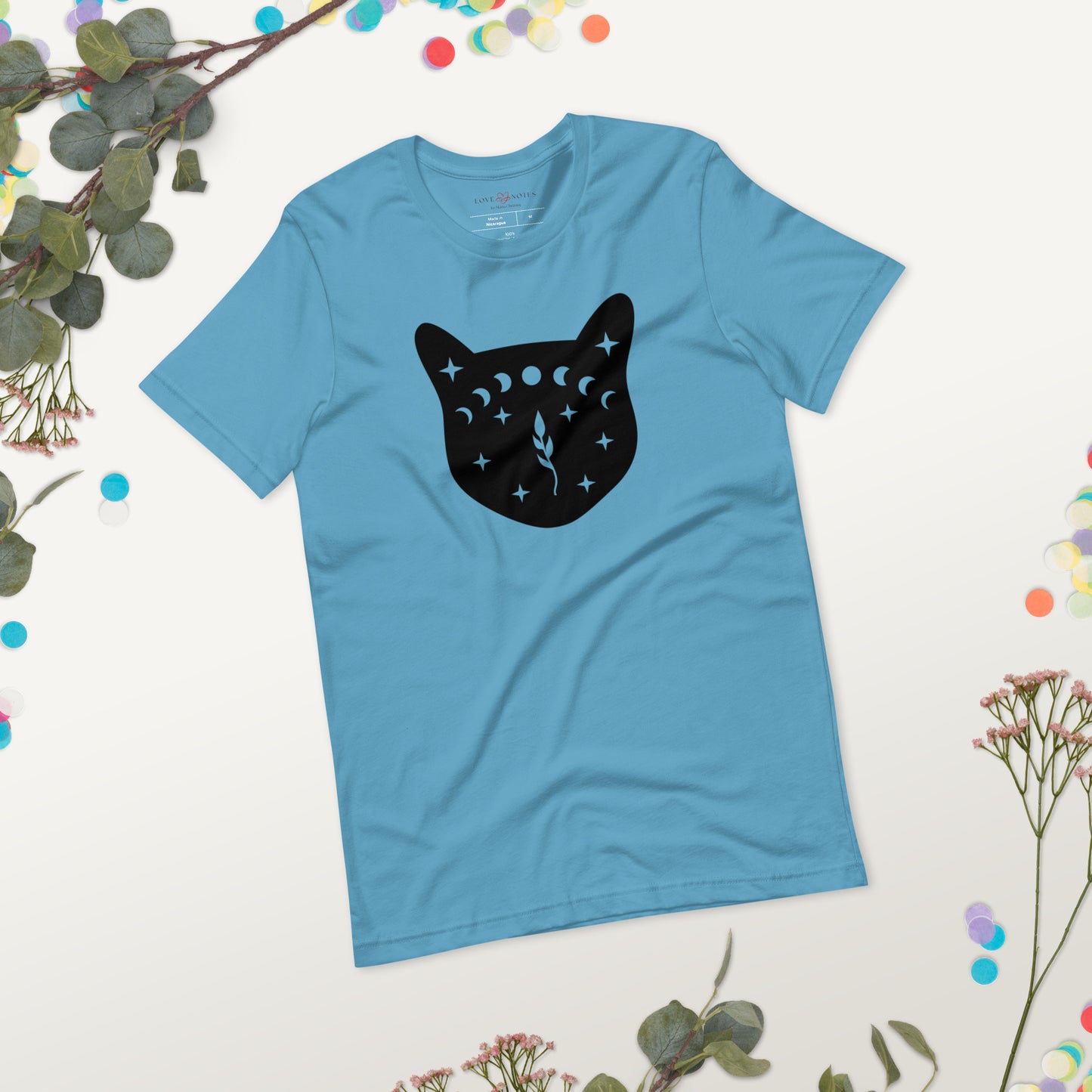Unisex Tee Bella + Canvas 3001: Black Cat Face with Moon Phases