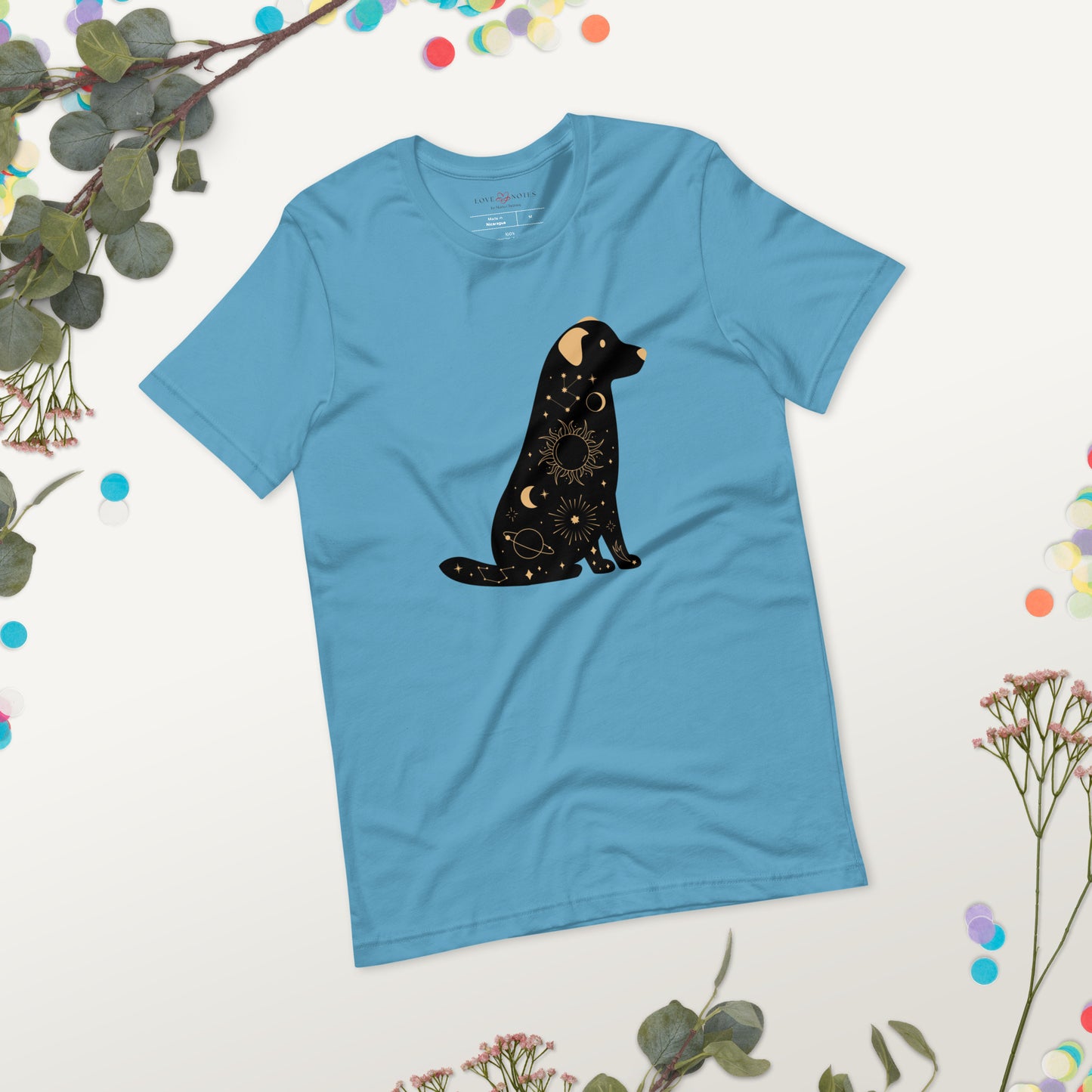 Unisex Tee: Celestial Dog (black and golden)