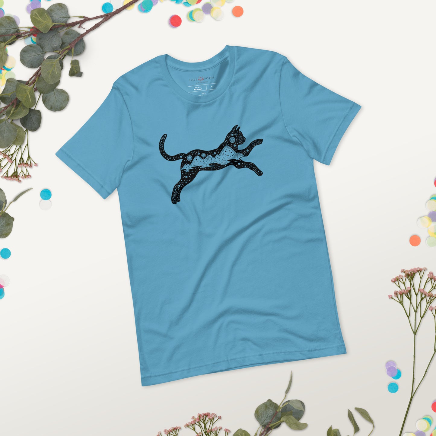 Unisex Tee Bella + Canvas 3001: Black Cat with Celestial Mountains