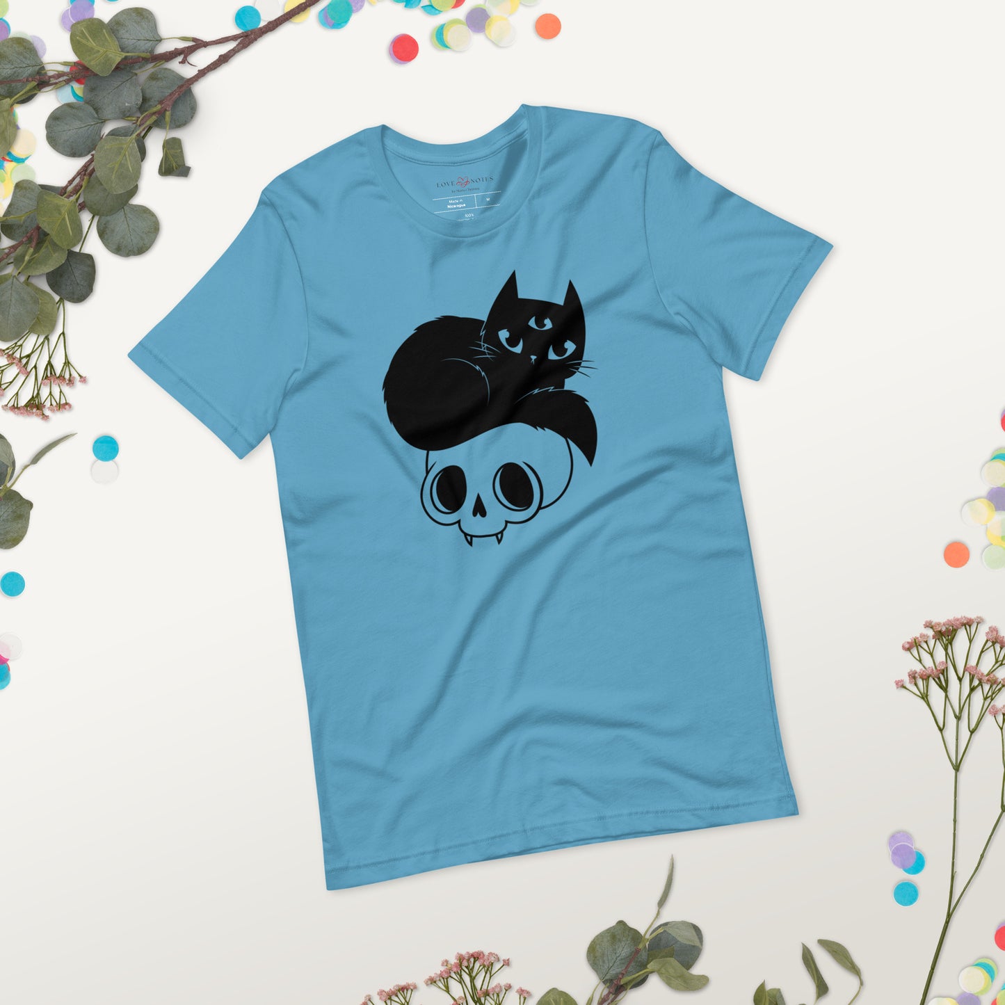 Unisex Tee Bella + Canvas 3001: Mystical Black Cat with Skull