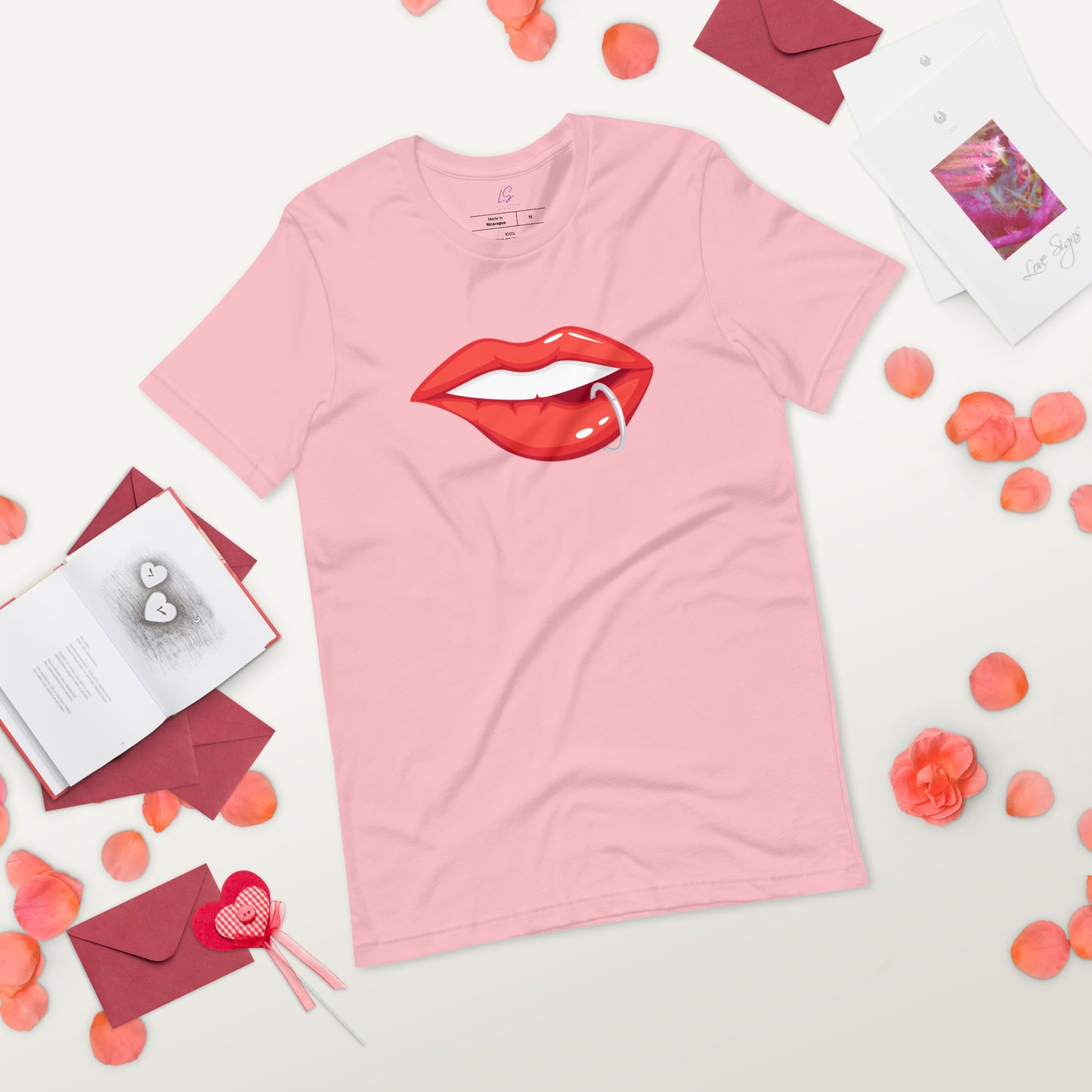 Unisex Tee: Vivid Red Mouth with Lip Piercing
