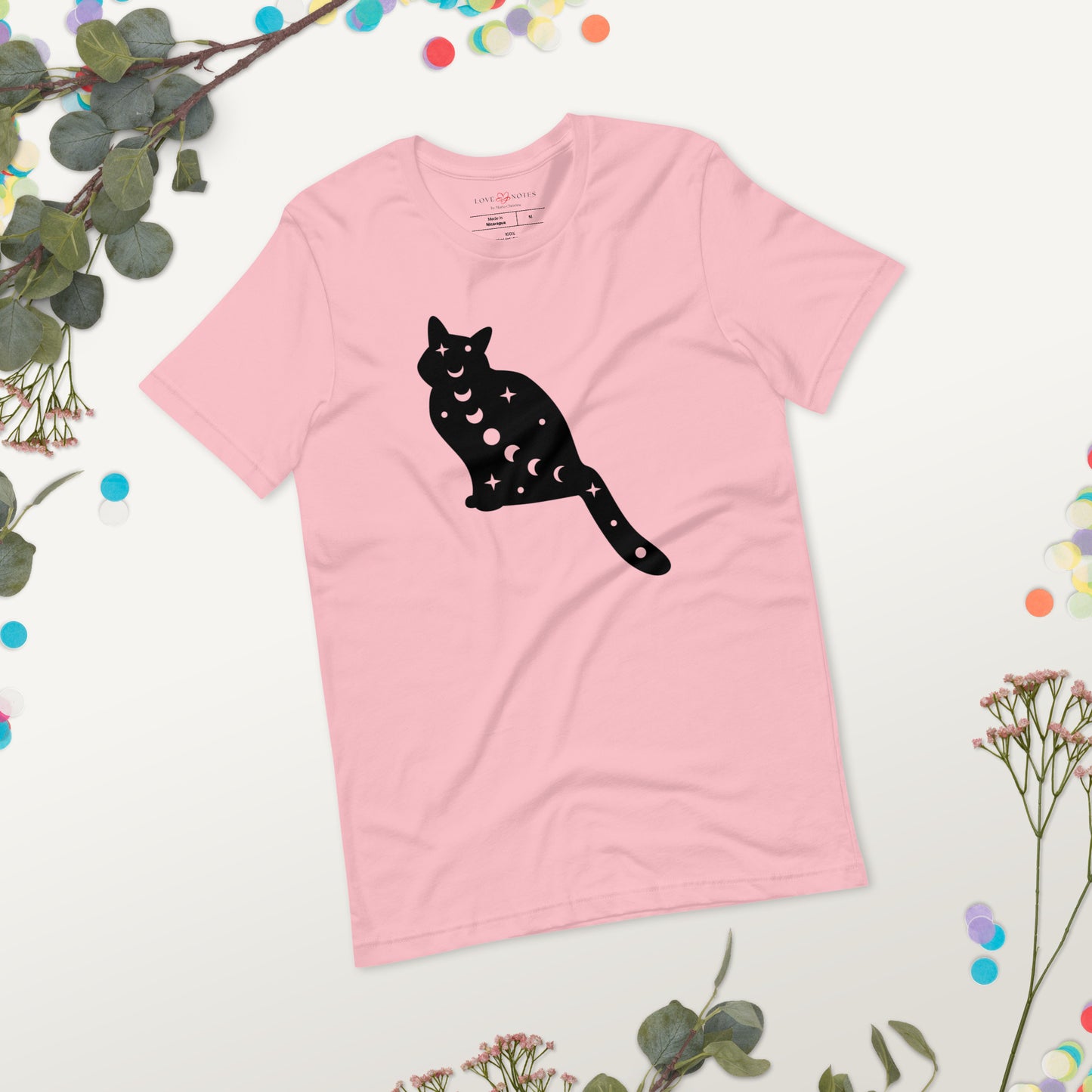 Unisex Tee Bella + Canvas 3001: Black Cat with Moon Phases