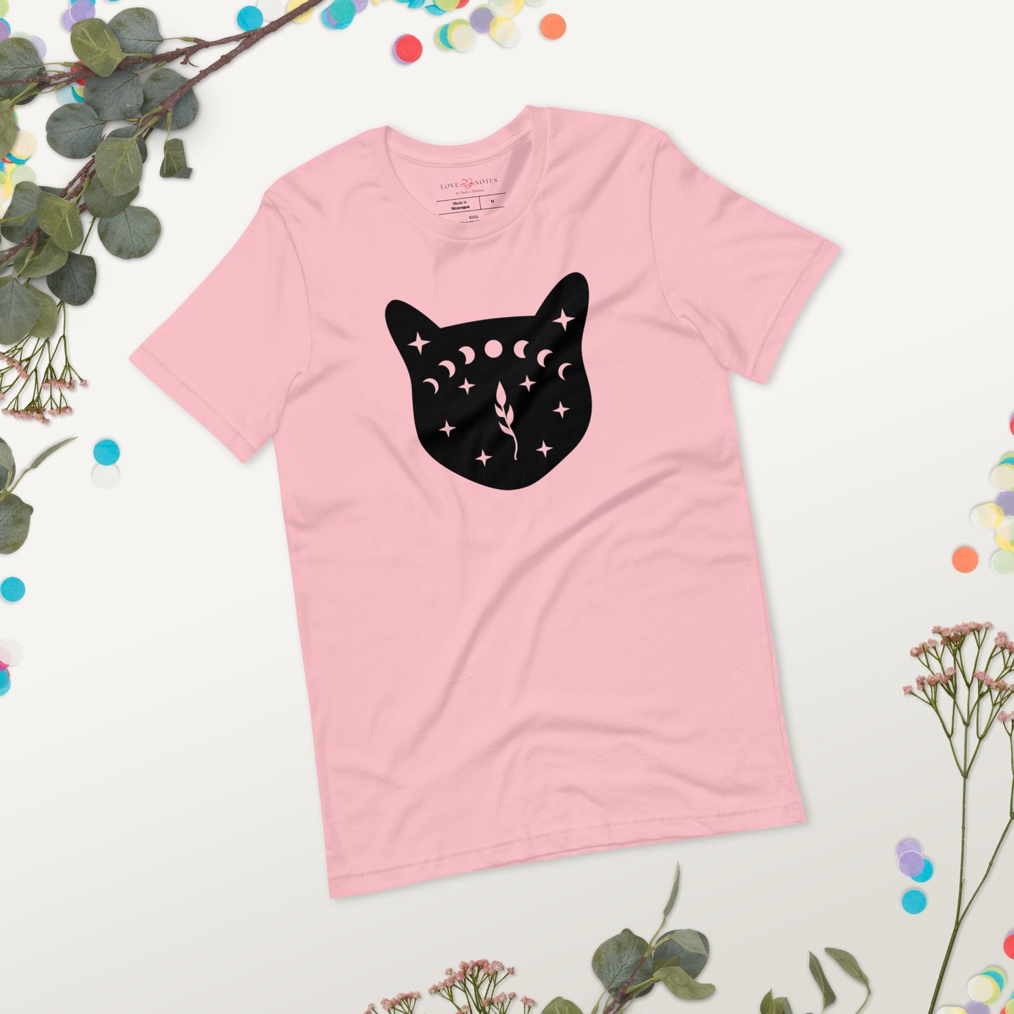 Unisex Tee Bella + Canvas 3001: Black Cat Face with Moon Phases