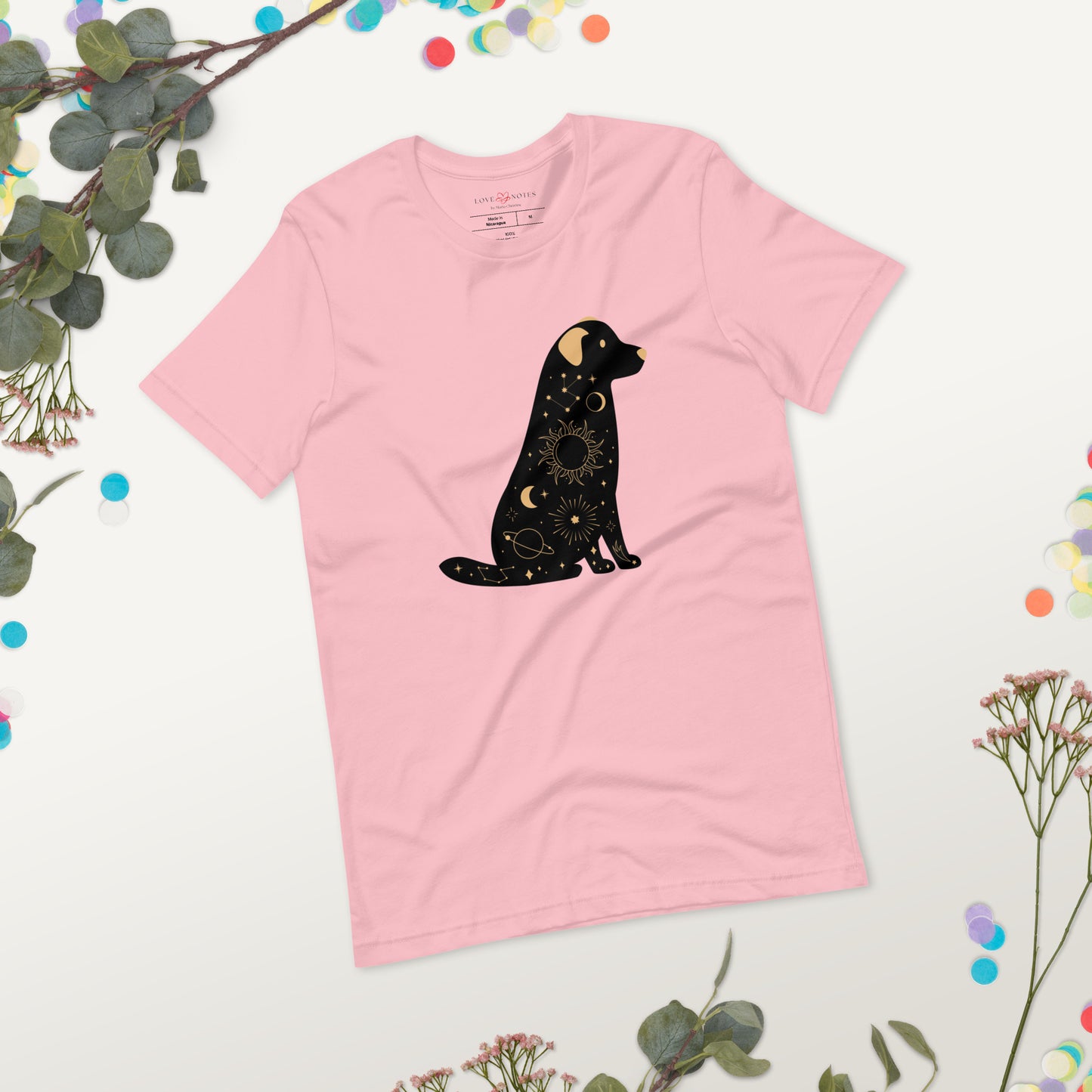 Unisex Tee: Celestial Dog (black and golden)