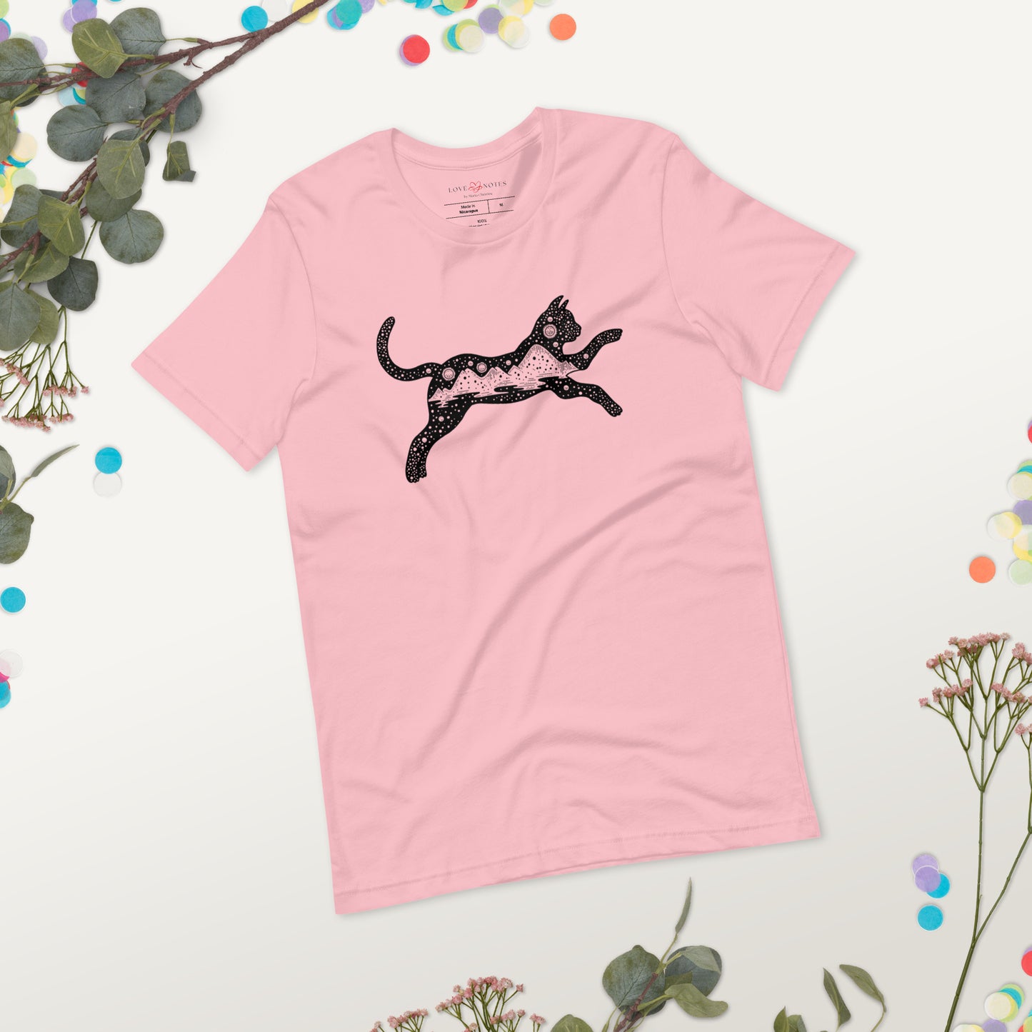 Unisex Tee Bella + Canvas 3001: Black Cat with Celestial Mountains