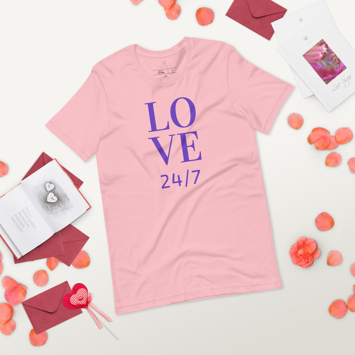 Unisex Tee Bella + Canvas 3001: Love 24/7 (purple text)