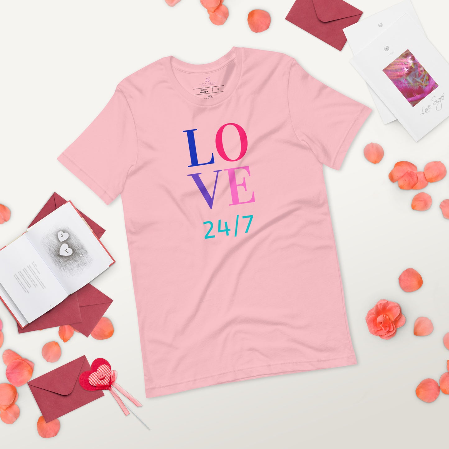 Unisex Tee Bella + Canvas 3001: Love 24/7 (multi-color text)