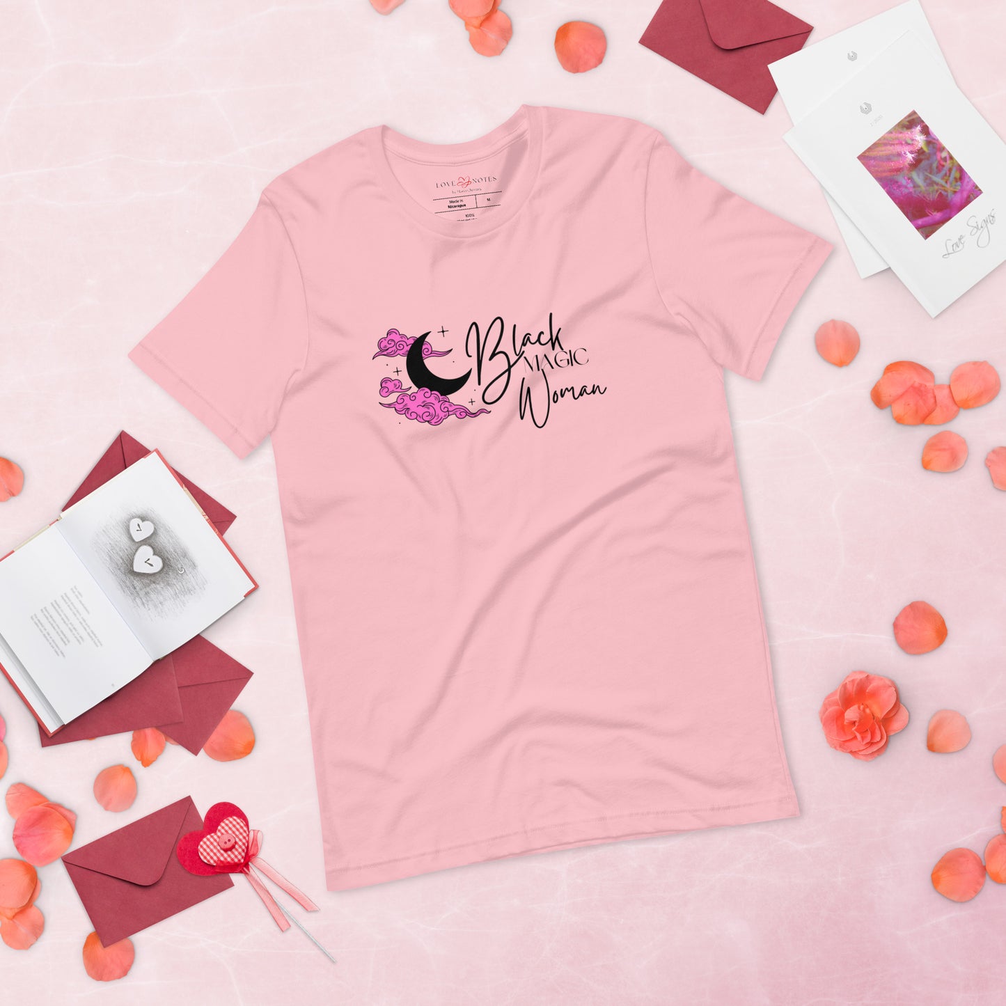 Unisex Tee: Black Magic Woman (fuchsia clouds)