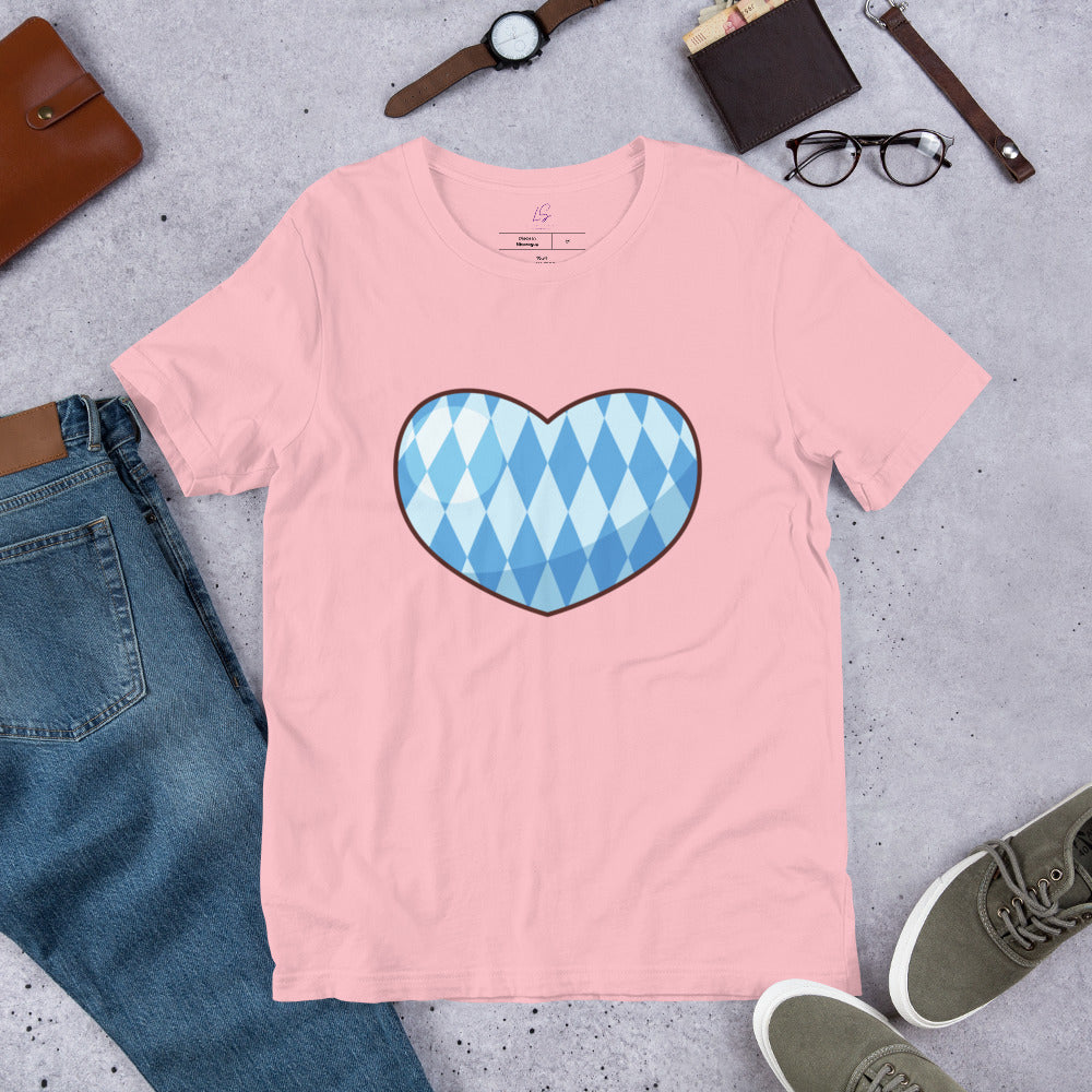 Unisex Tee: Oktoberfest Blue & White Pattern Heart