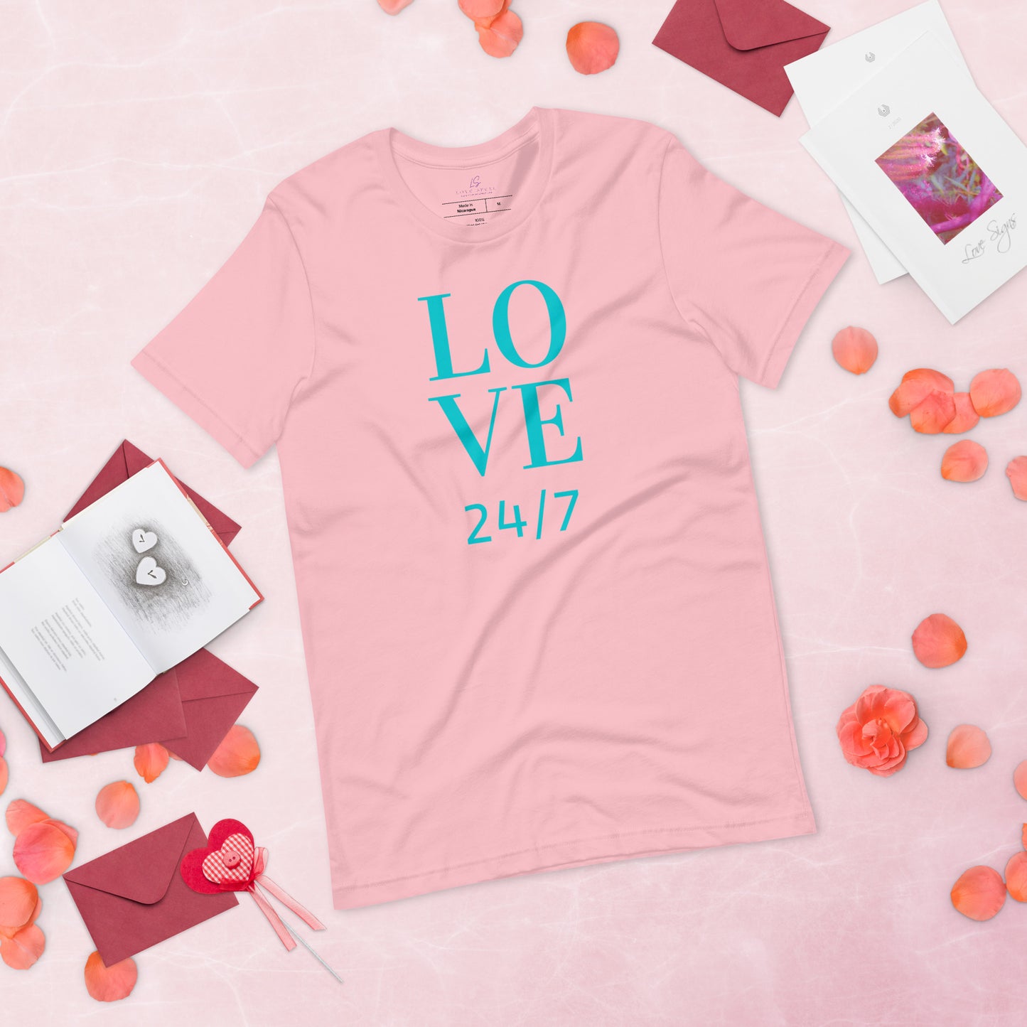 Unisex Tee Bella + Canvas 3001: Love 24/7 (turquoise text)