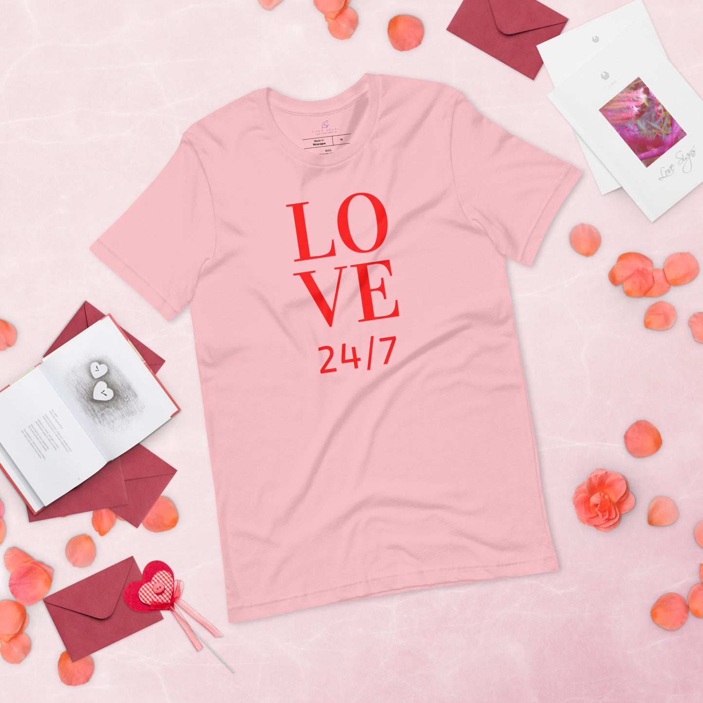 Unisex Tee Bella + Canvas 3001: Love 24/7 (red text)