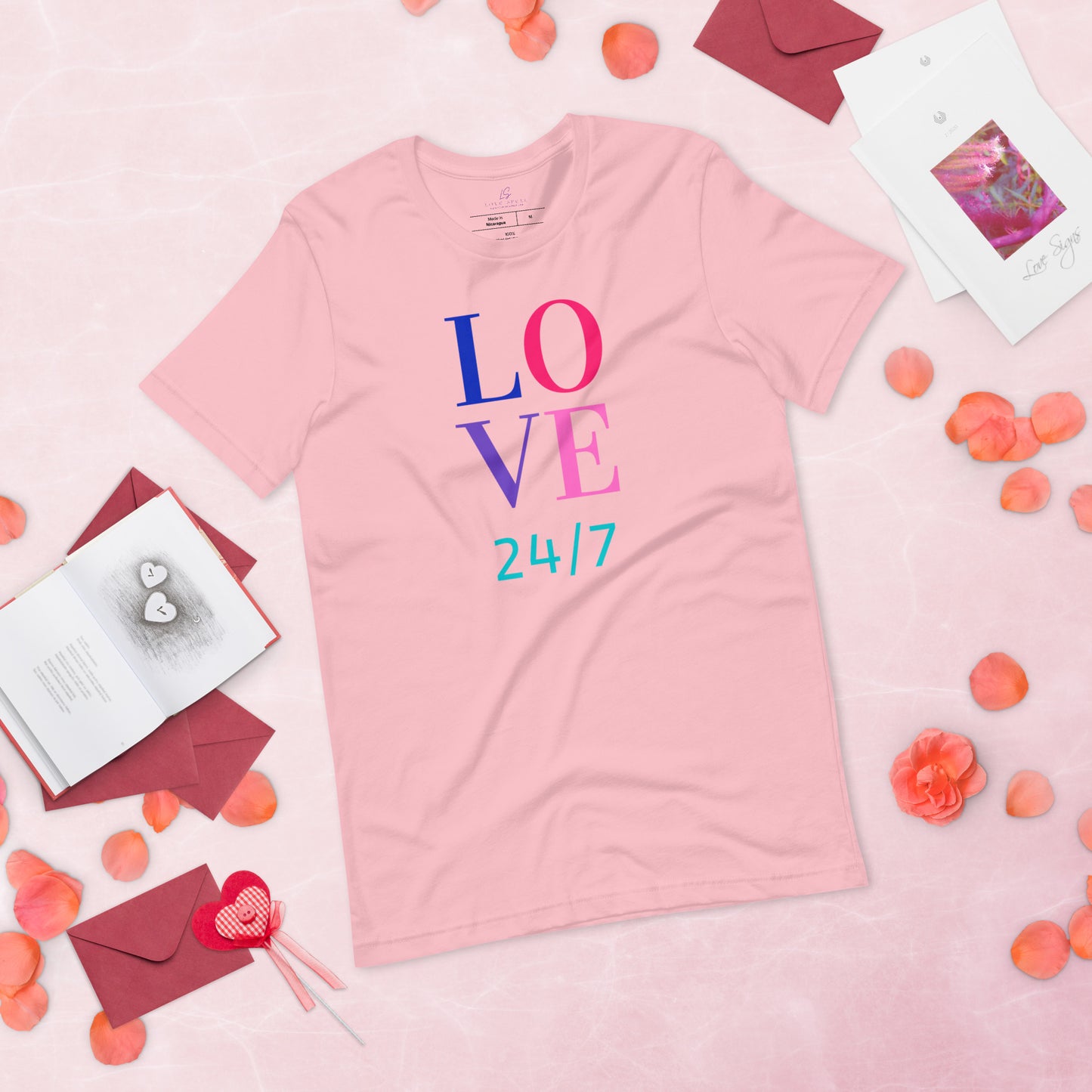 Unisex Tee Bella + Canvas 3001: Love 24/7 (multi-color text)