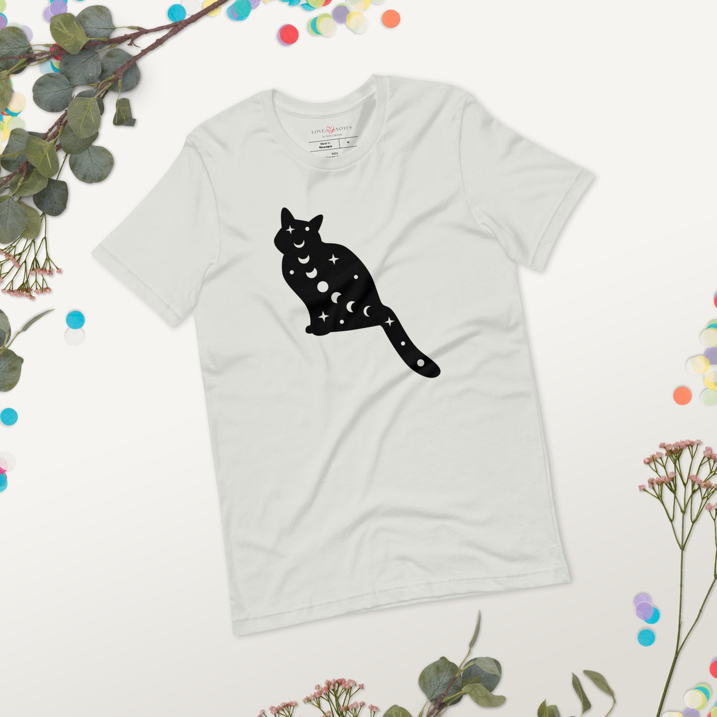 Unisex Tee Bella + Canvas 3001: Black Cat with Moon Phases