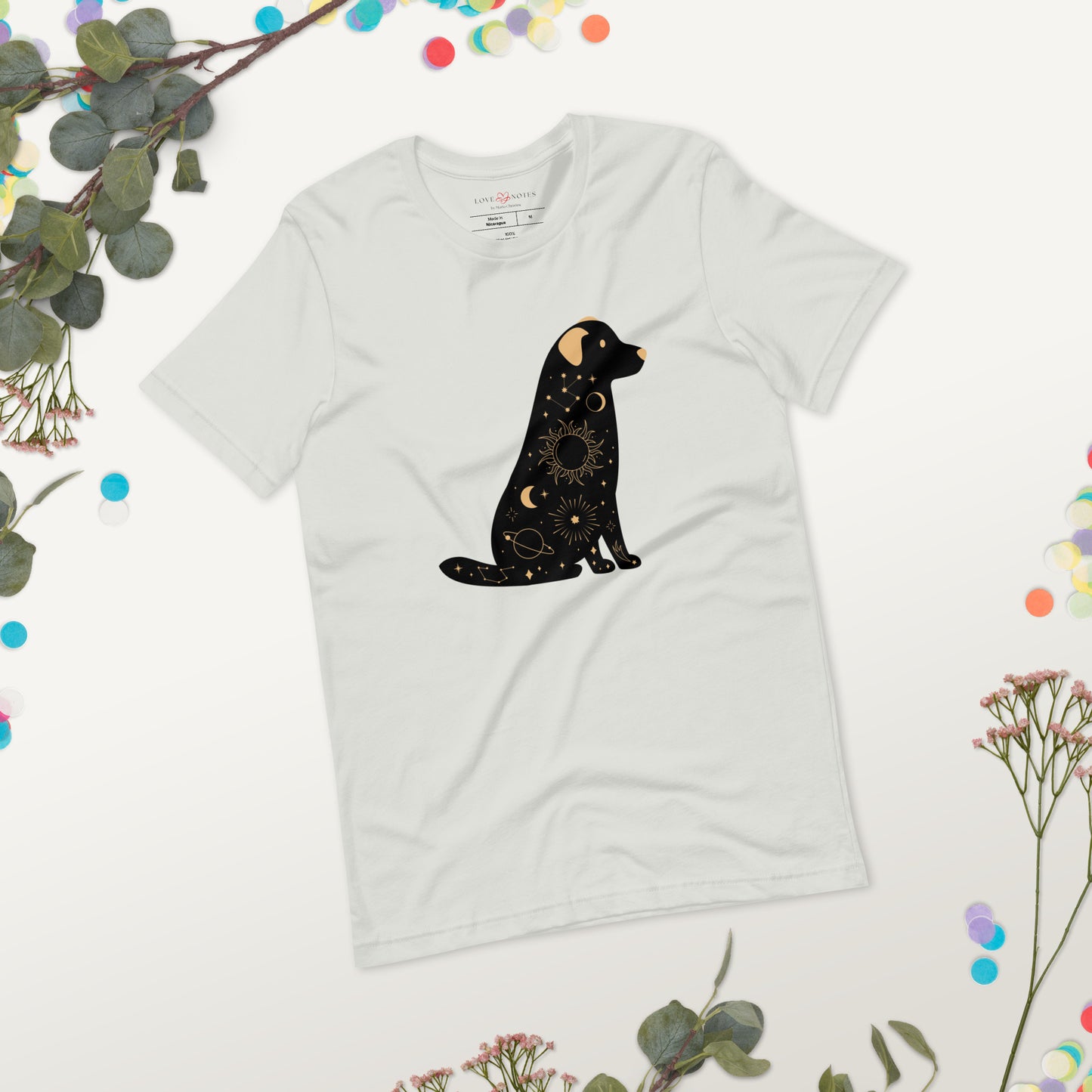 Unisex Tee: Celestial Dog (black and golden)