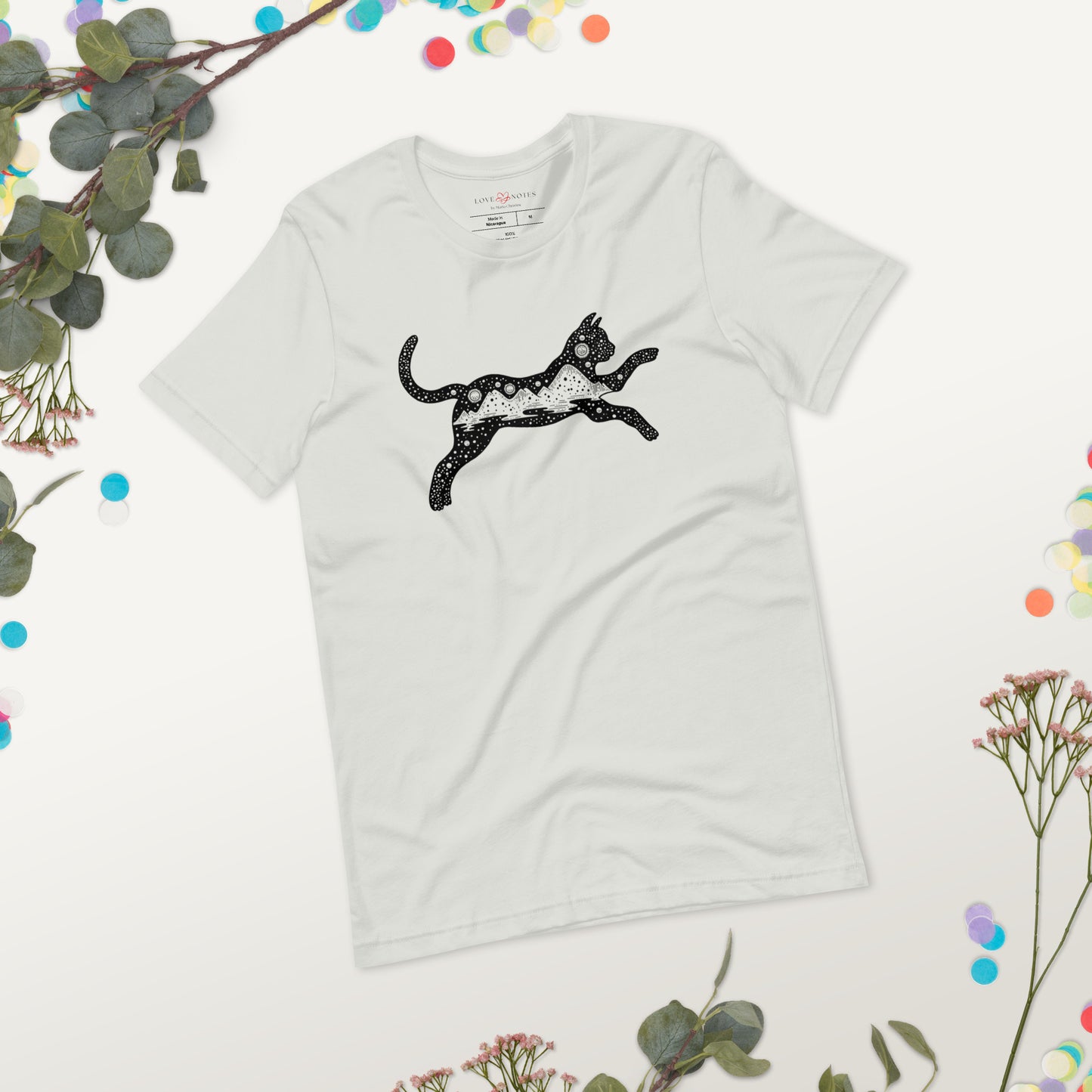 Unisex Tee Bella + Canvas 3001: Black Cat with Celestial Mountains