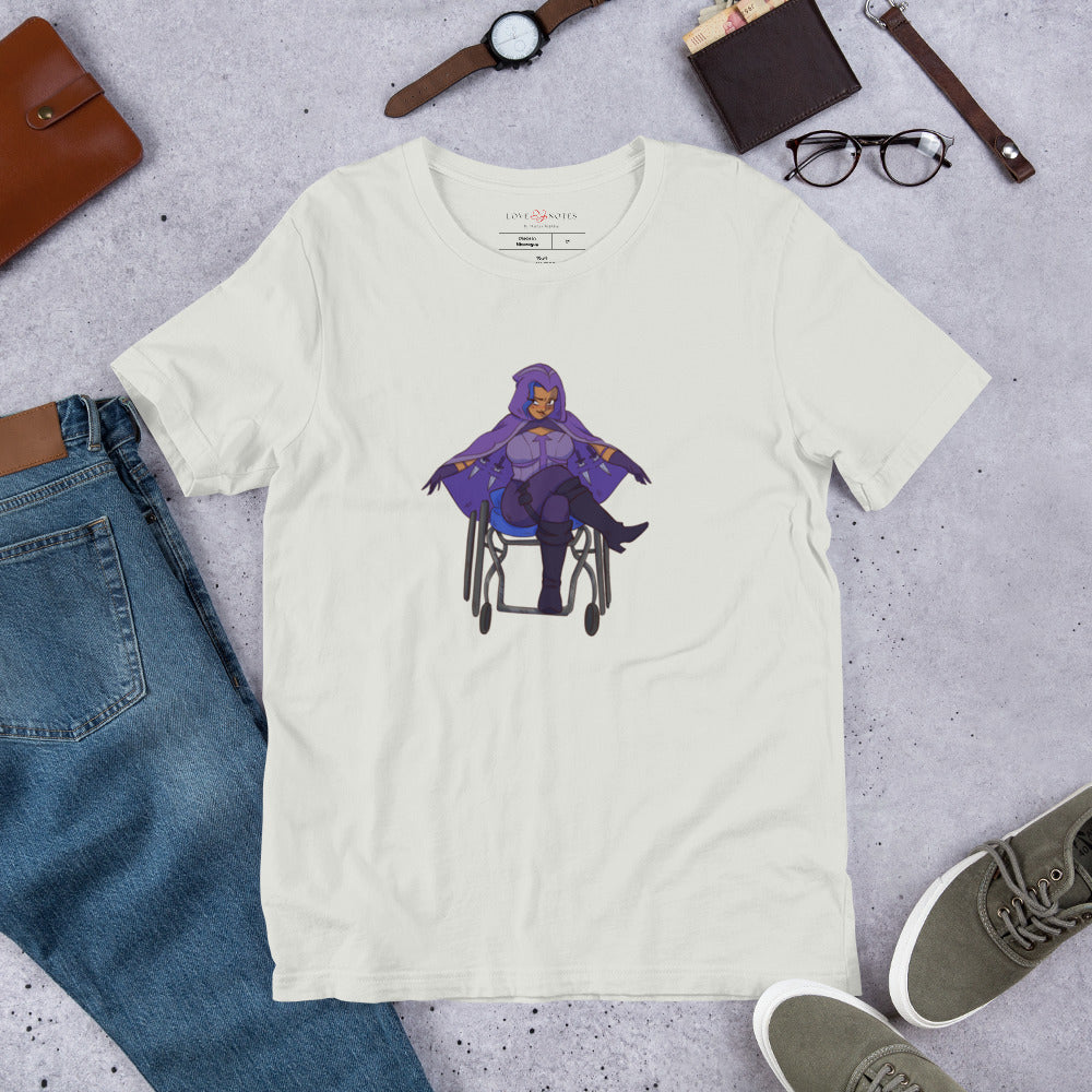 Unisex Tee: Fantasy Character in Wheelchair with Daggers