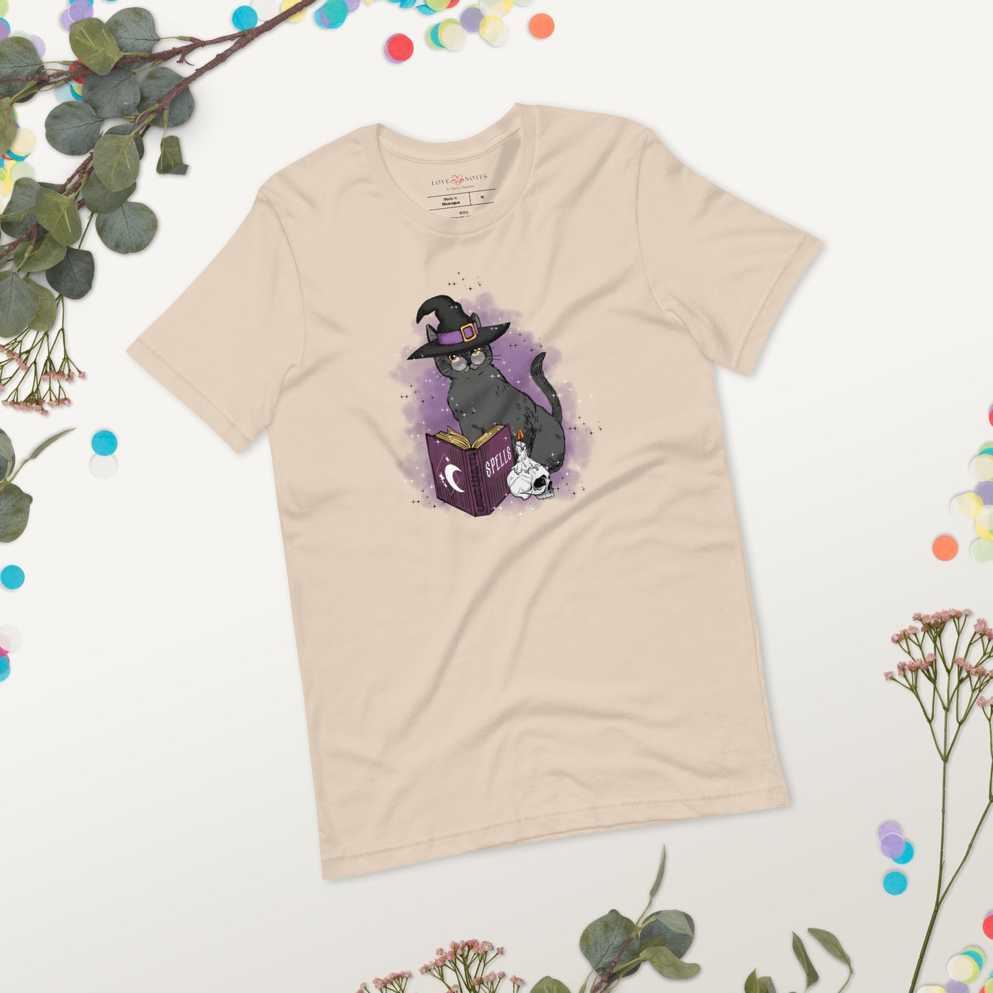 Unisex Tee Bella + Canvas 3001: Witch Cat and Spell Book