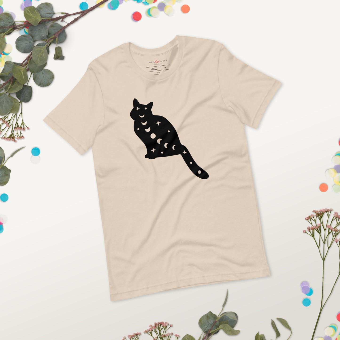 Unisex Tee Bella + Canvas 3001: Black Cat with Moon Phases