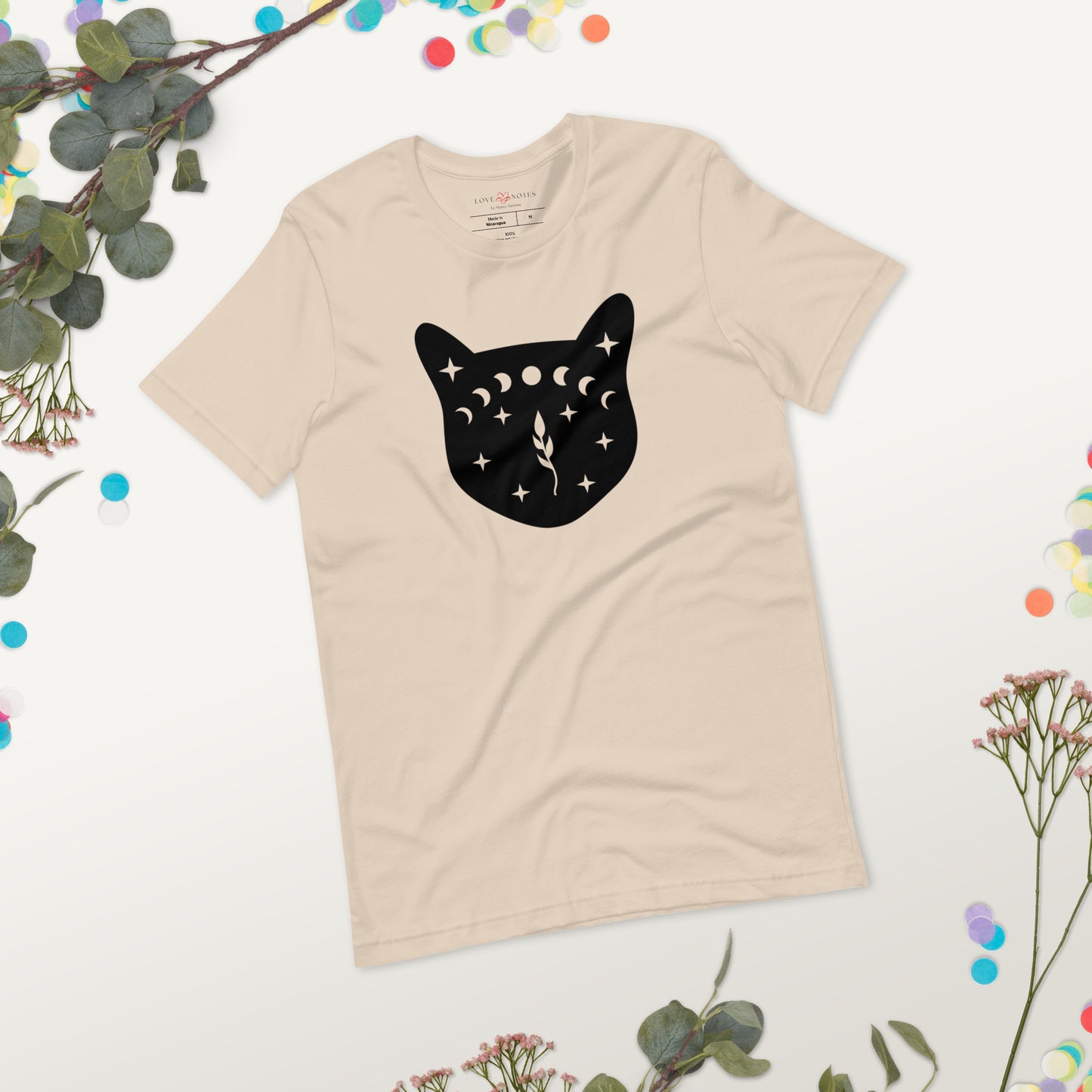 Unisex Tee Bella + Canvas 3001: Black Cat Face with Moon Phases