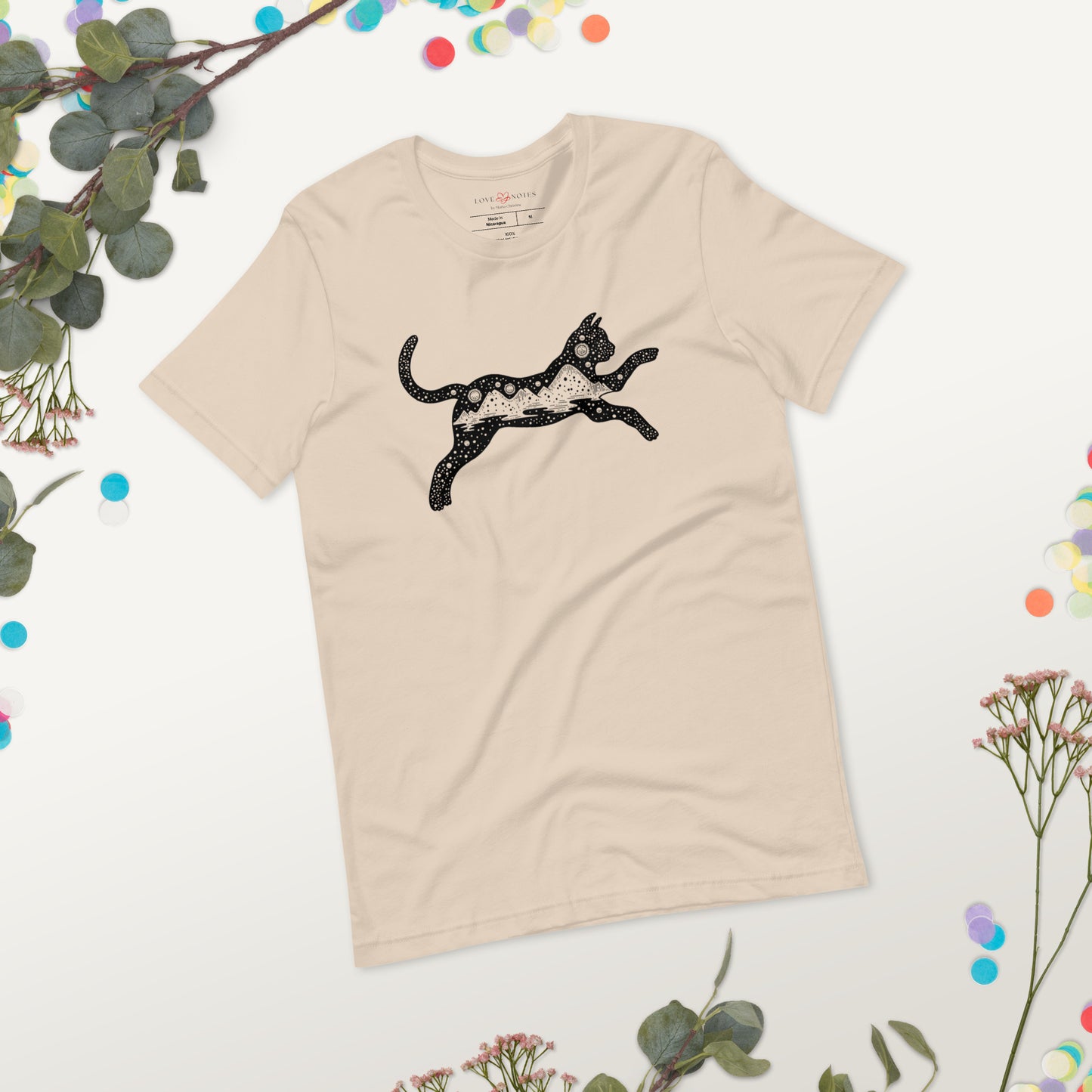Unisex Tee Bella + Canvas 3001: Black Cat with Celestial Mountains