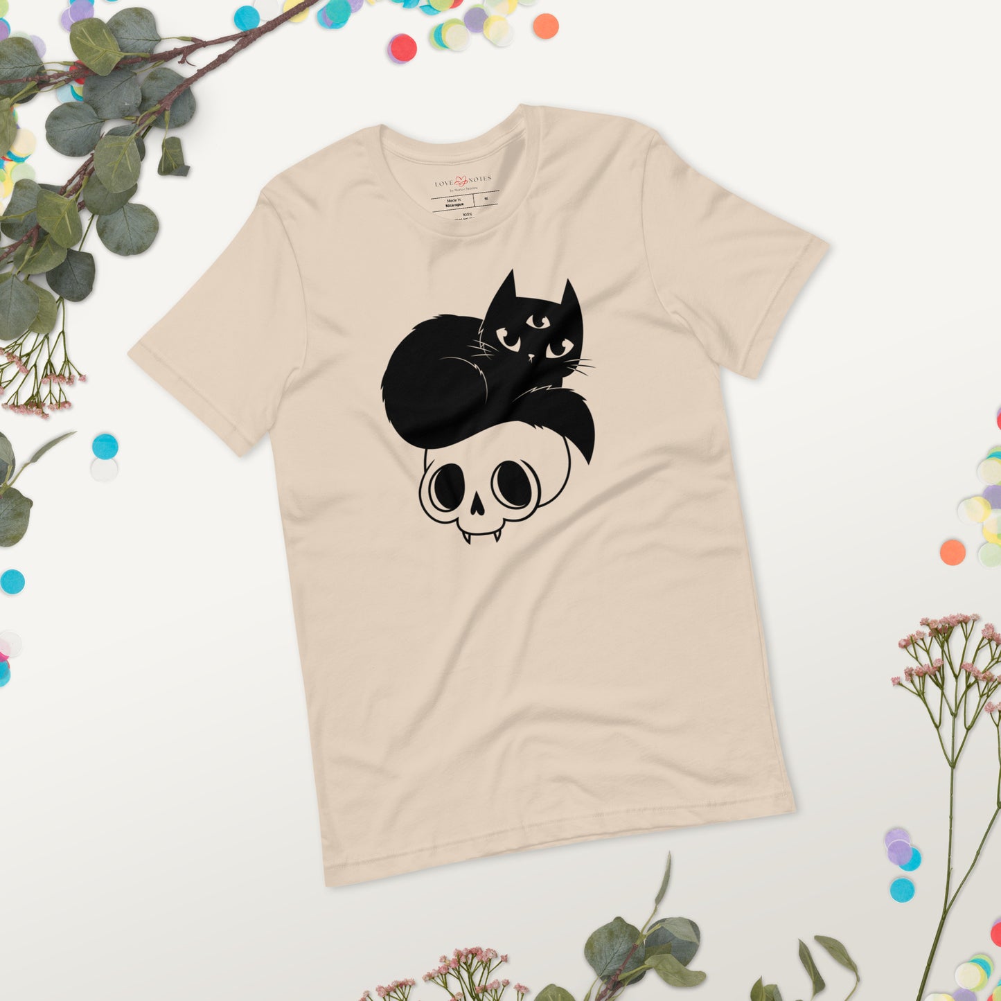 Unisex Tee Bella + Canvas 3001: Mystical Black Cat with Skull