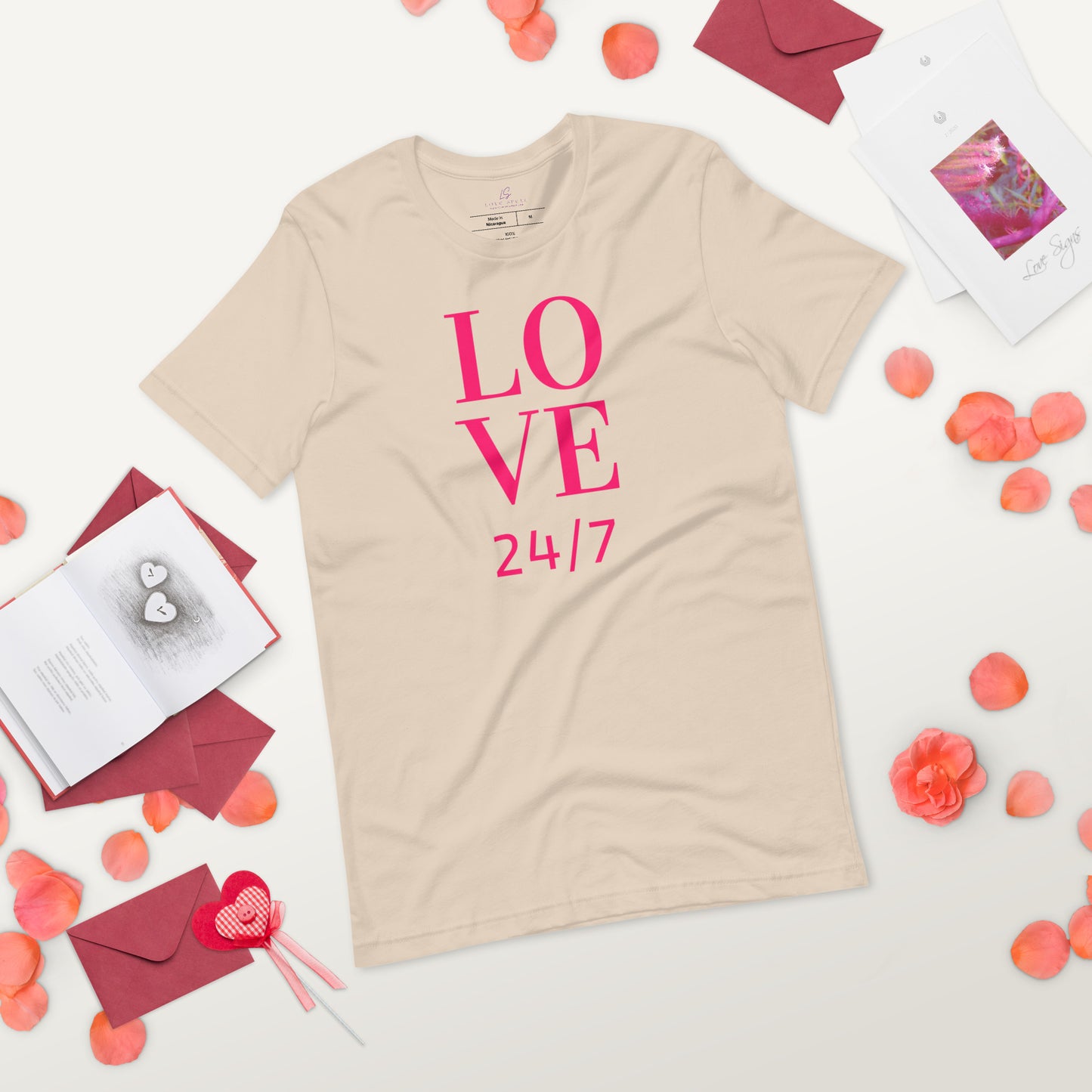 Unisex Tee Bella + Canvas 3001: Love 24/7 (fucshia text)