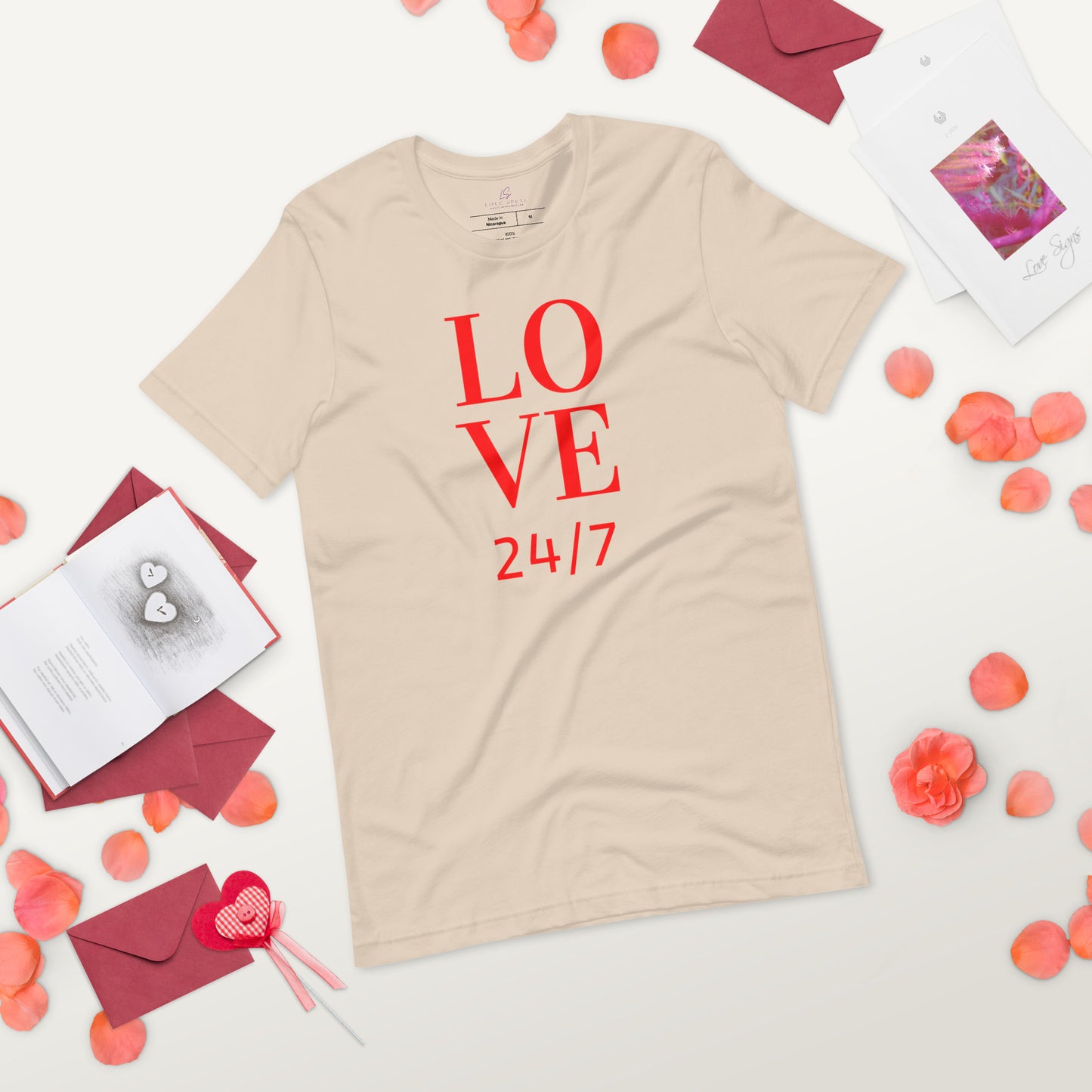 Unisex Tee Bella + Canvas 3001: Love 24/7 (red text)