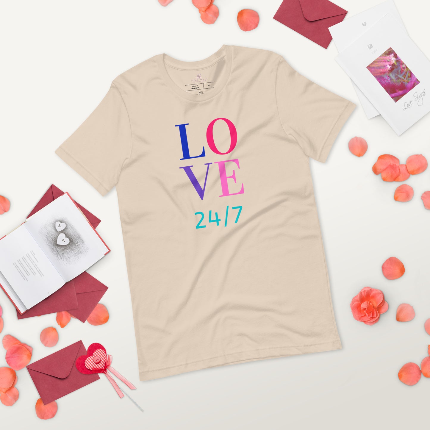 Unisex Tee Bella + Canvas 3001: Love 24/7 (multi-color text)
