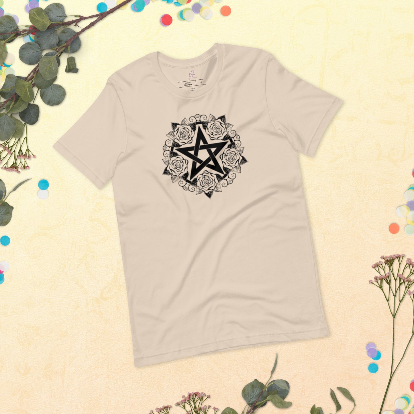 Unisex Tee Bella + Canvas 3001: Pentacle with Roses