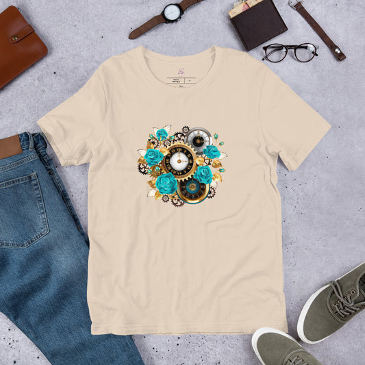 Unisex Tee: Steam Punk Flowers & Clocks