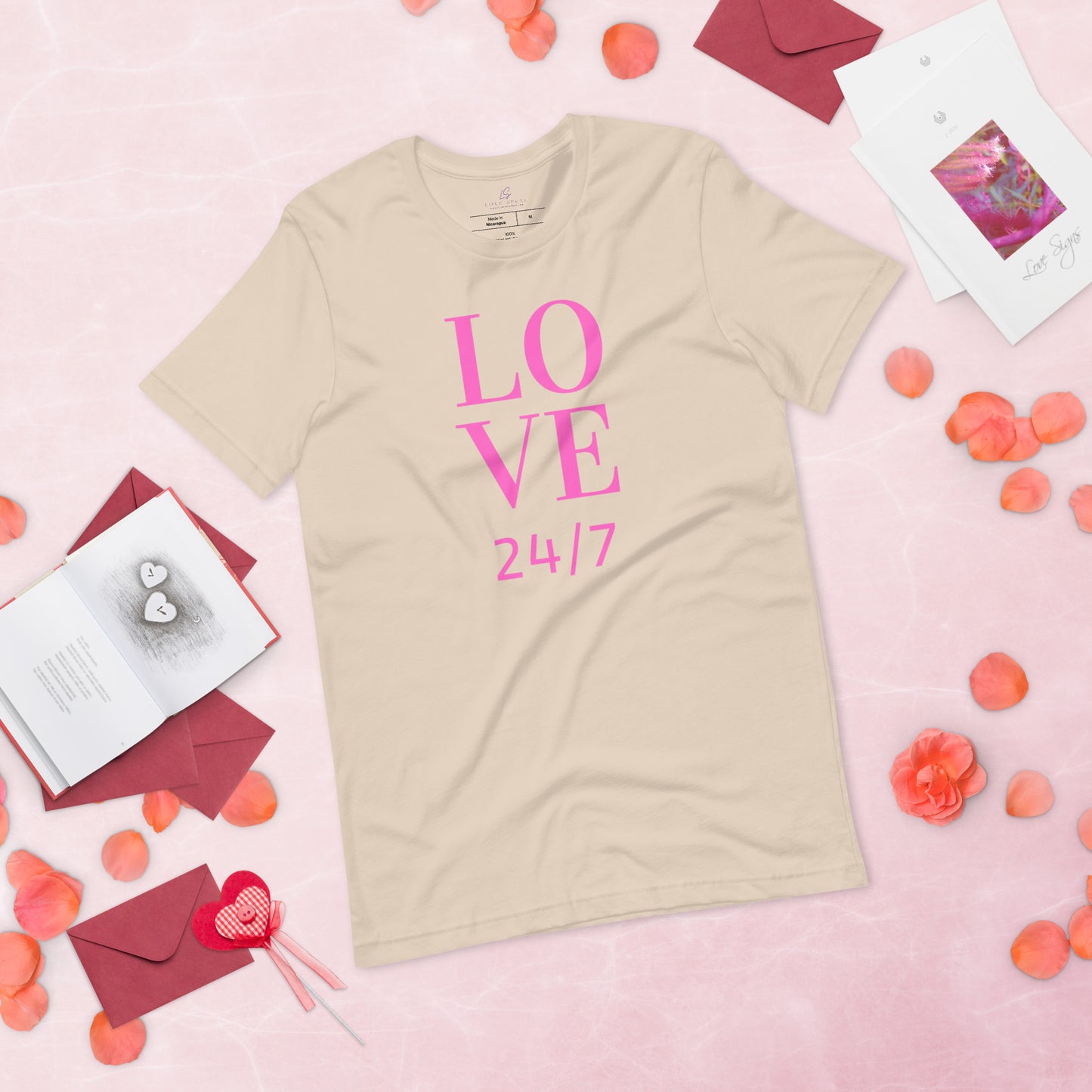 Unisex Tee Bella + Canvas 3001: Love 24/7 (pink text)