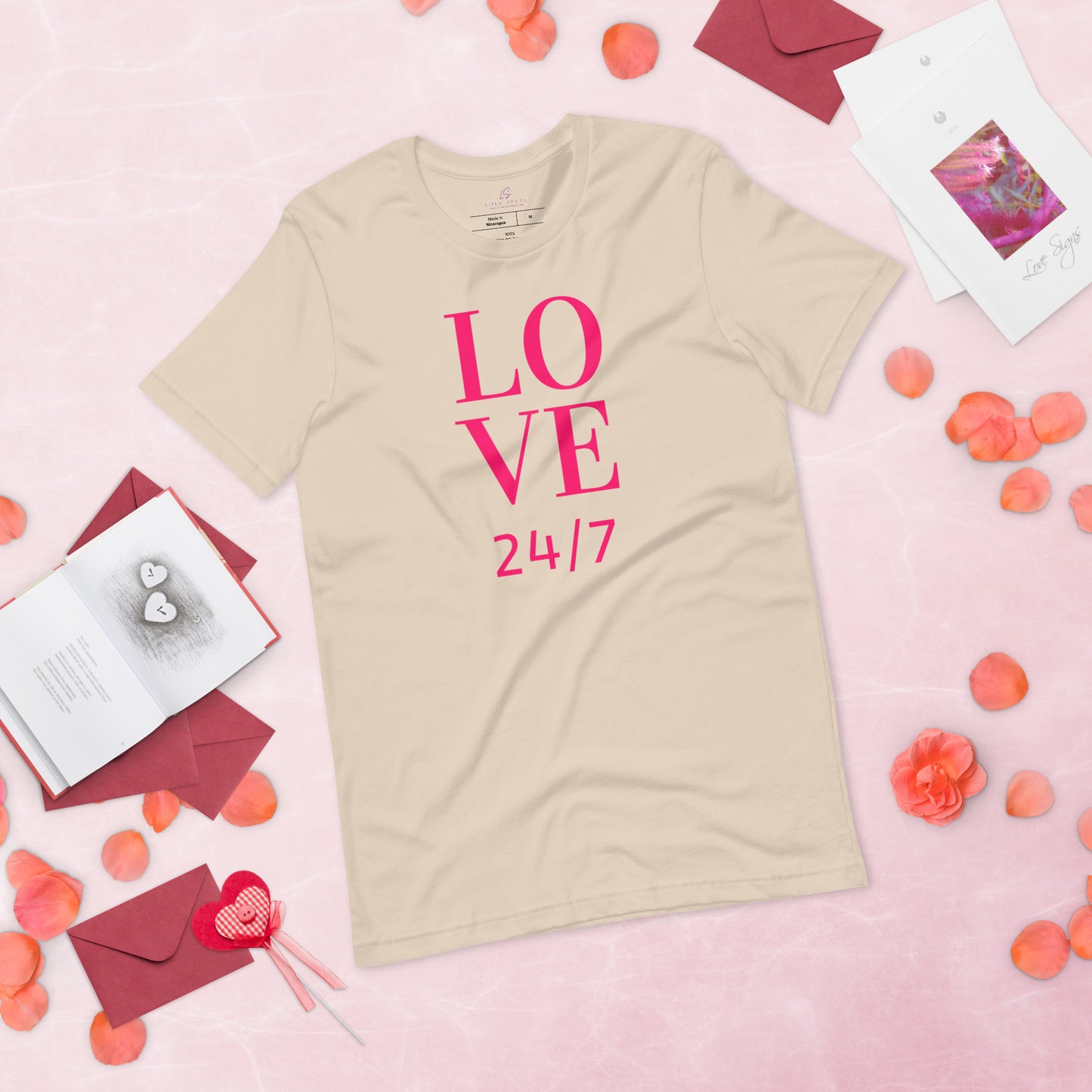 Unisex Tee Bella + Canvas 3001: Love 24/7 (fucshia text)