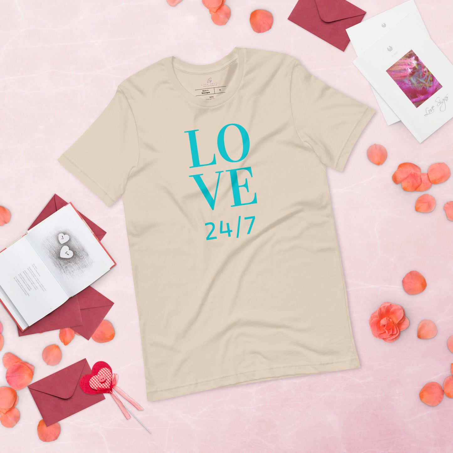 Unisex Tee Bella + Canvas 3001: Love 24/7 (turquoise text)