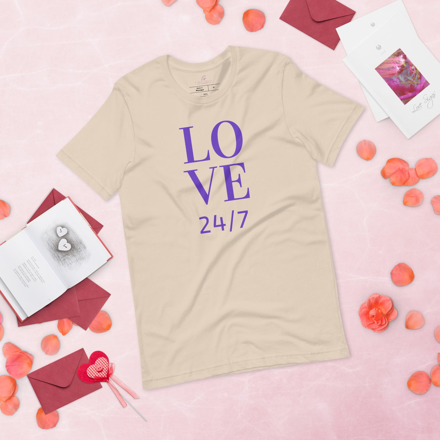 Unisex Tee Bella + Canvas 3001: Love 24/7 (purple text)