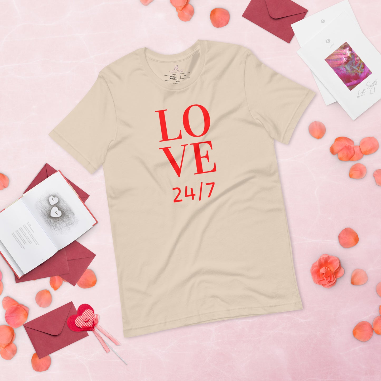 Unisex Tee Bella + Canvas 3001: Love 24/7 (red text)