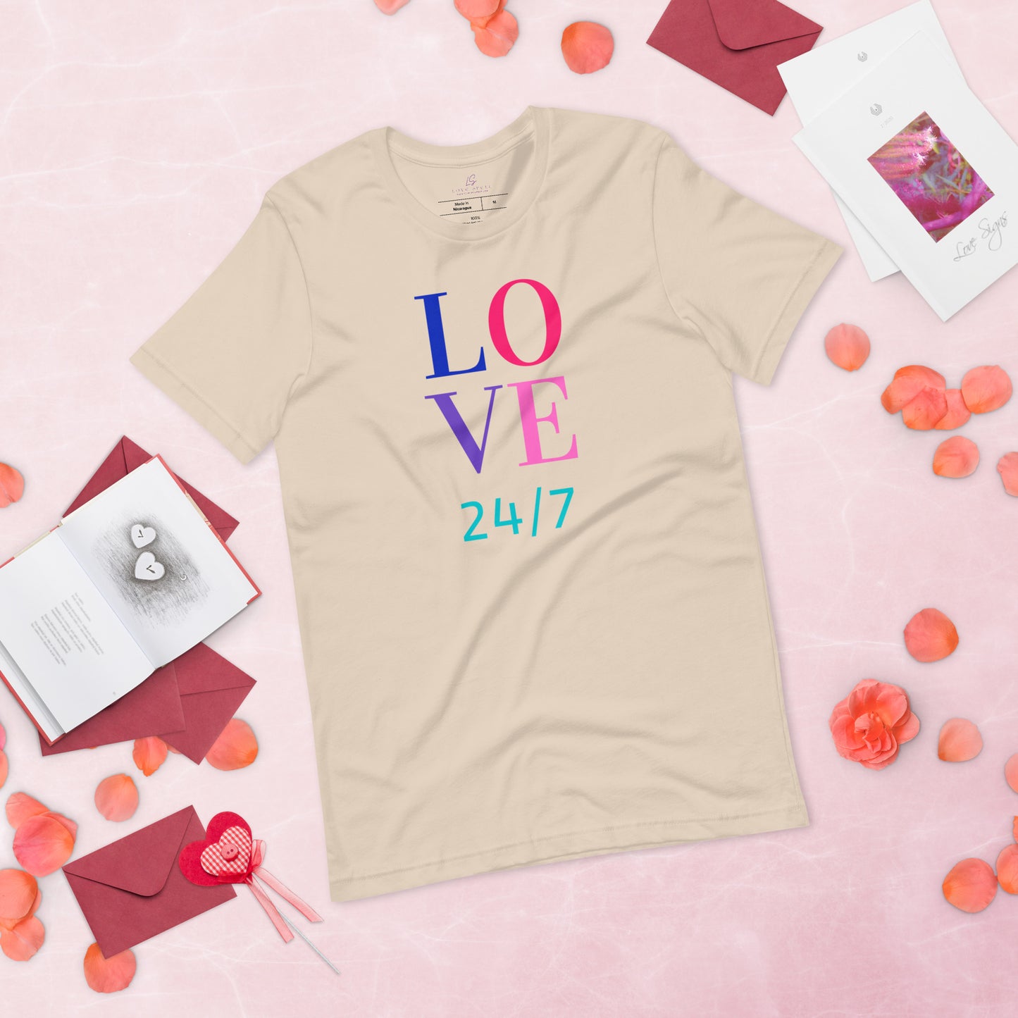 Unisex Tee Bella + Canvas 3001: Love 24/7 (multi-color text)