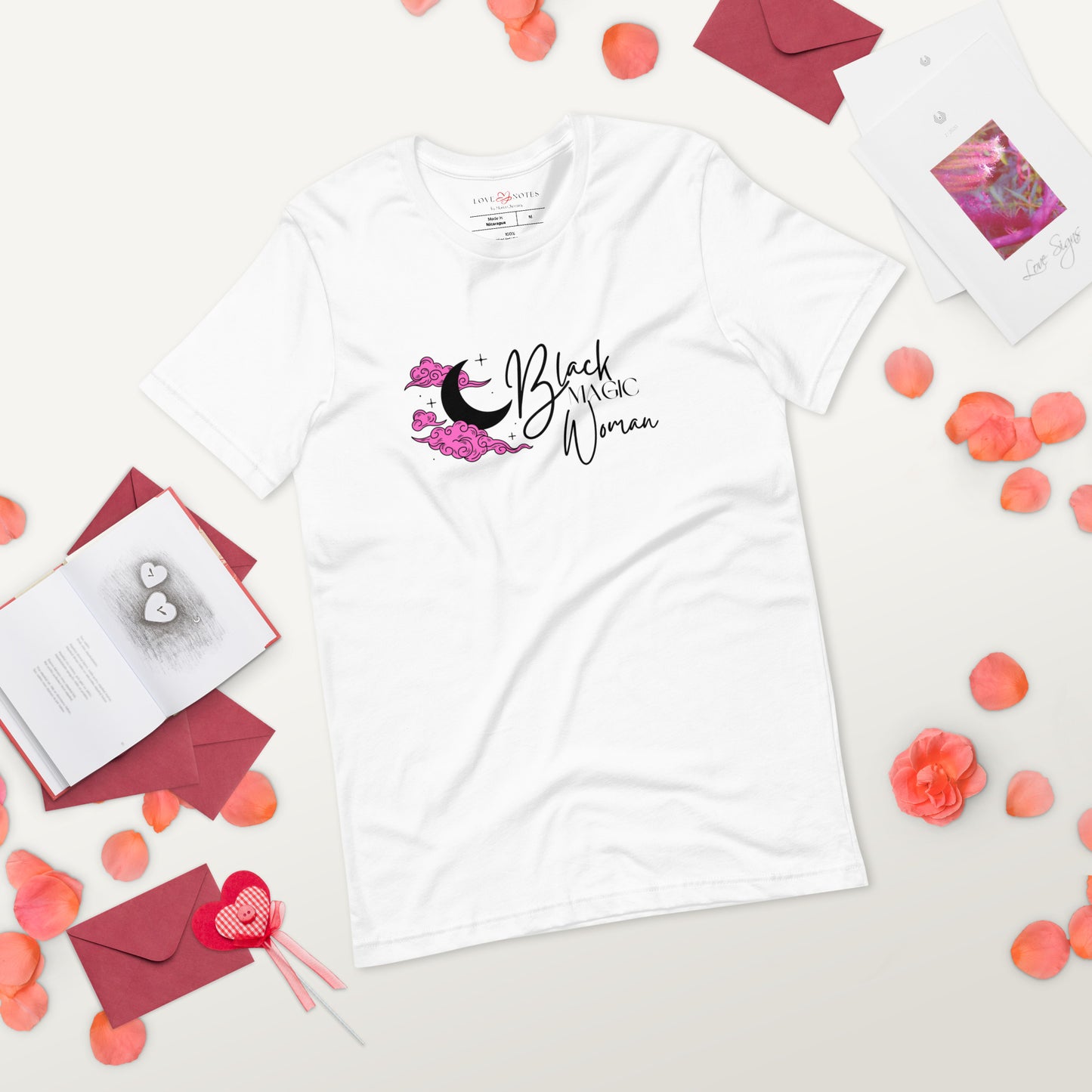Unisex Tee: Black Magic Woman (fuchsia clouds)