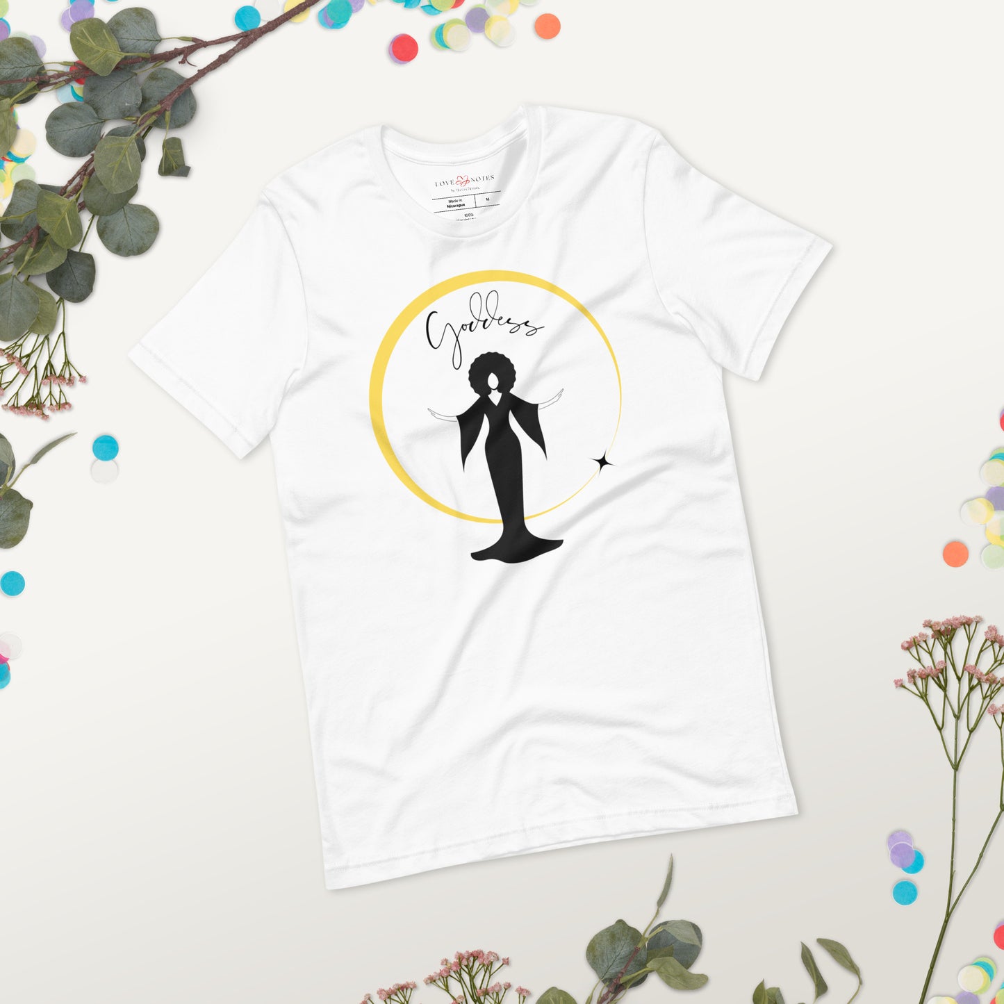 Unisex Tee: Goddess in Black (yellow ring of light)