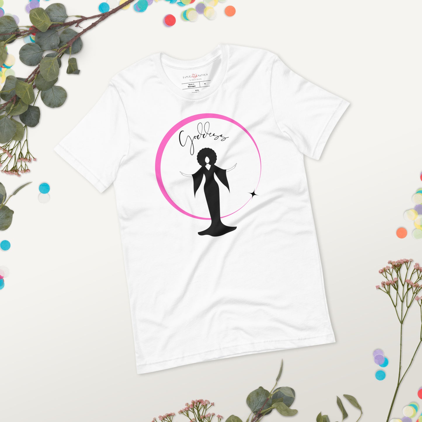 Unisex Tee: Goddess in Black (pink ring of light)