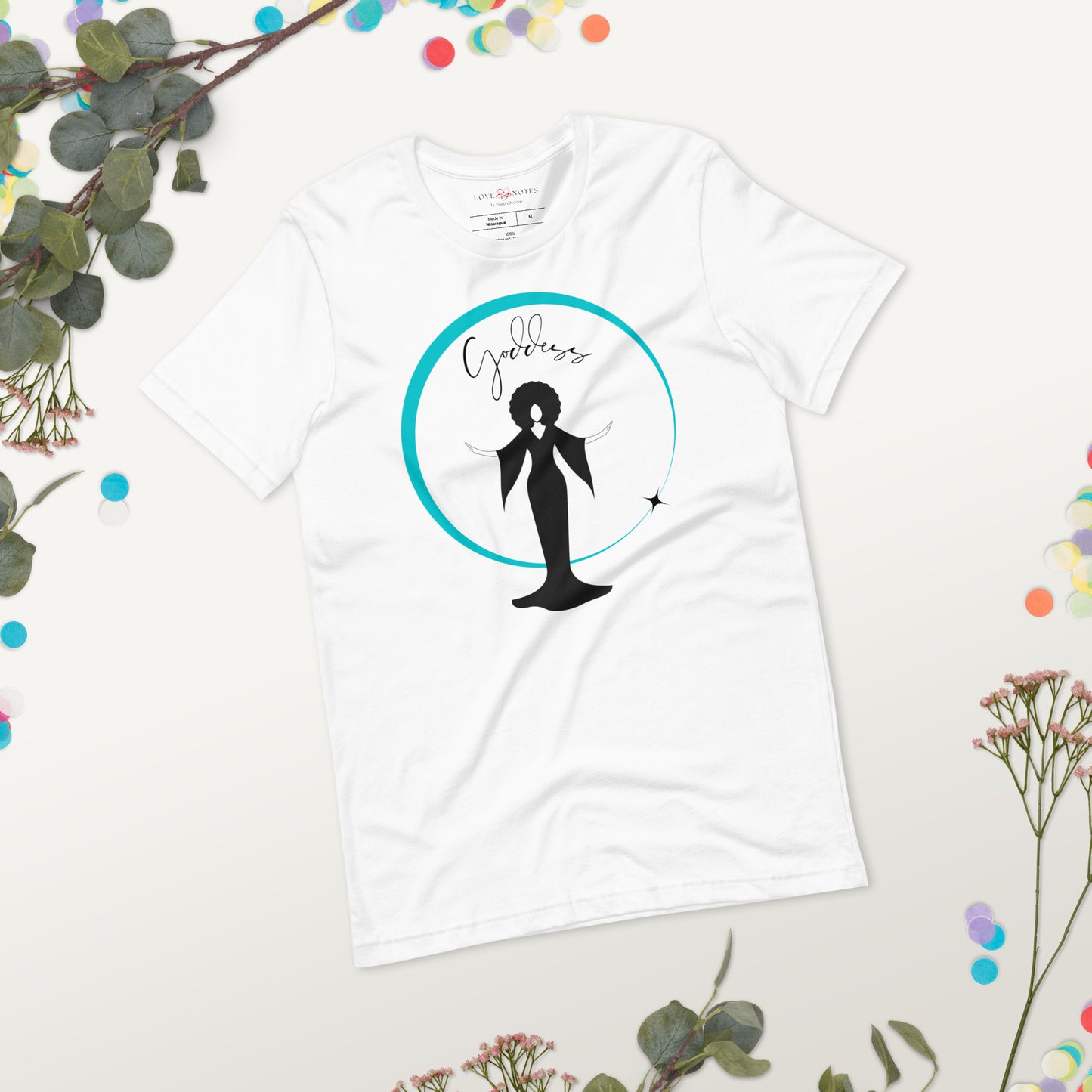Unisex Tee: Goddess in Black (turquoise ring of light)