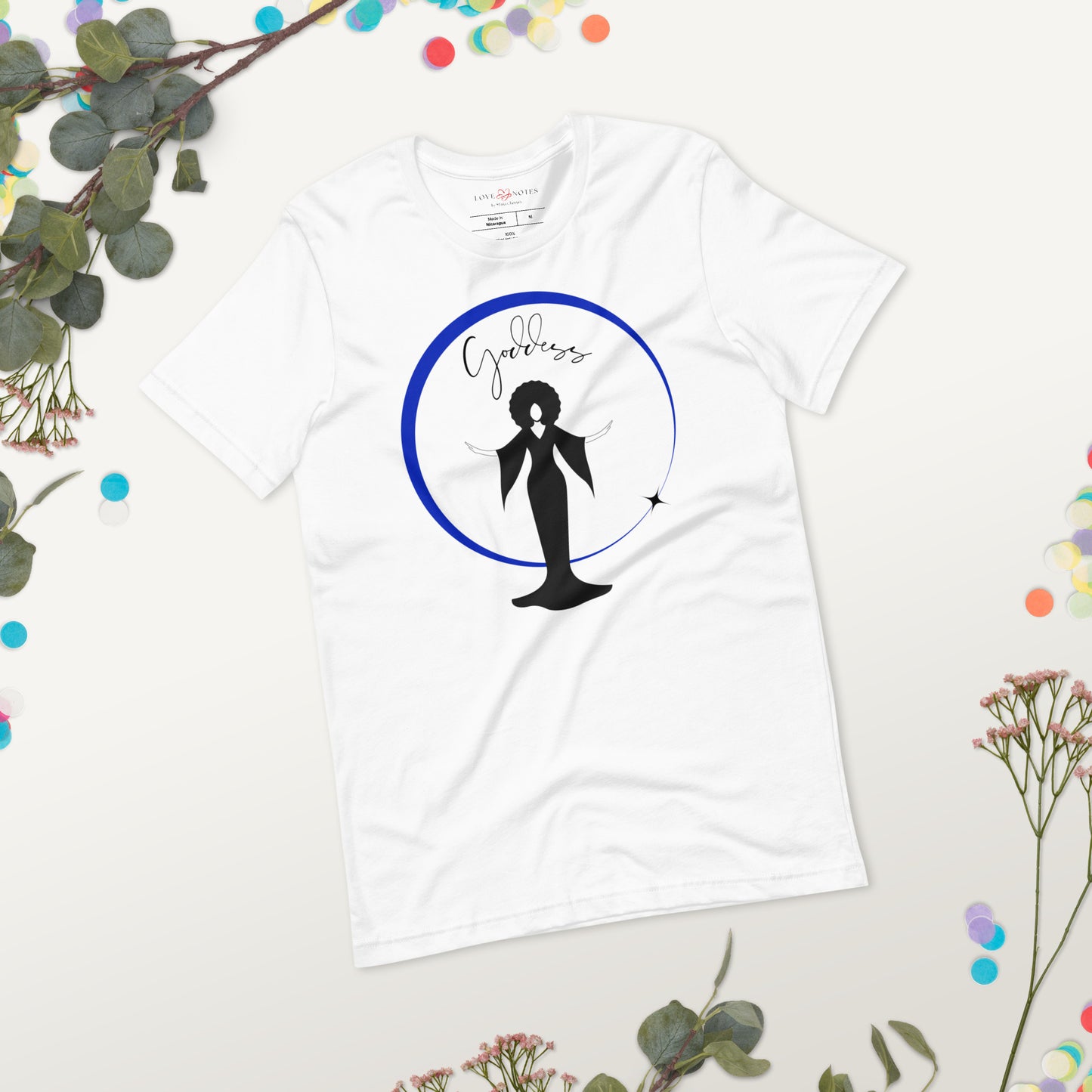 Unisex Tee: Goddess in Black (blue ring of light)