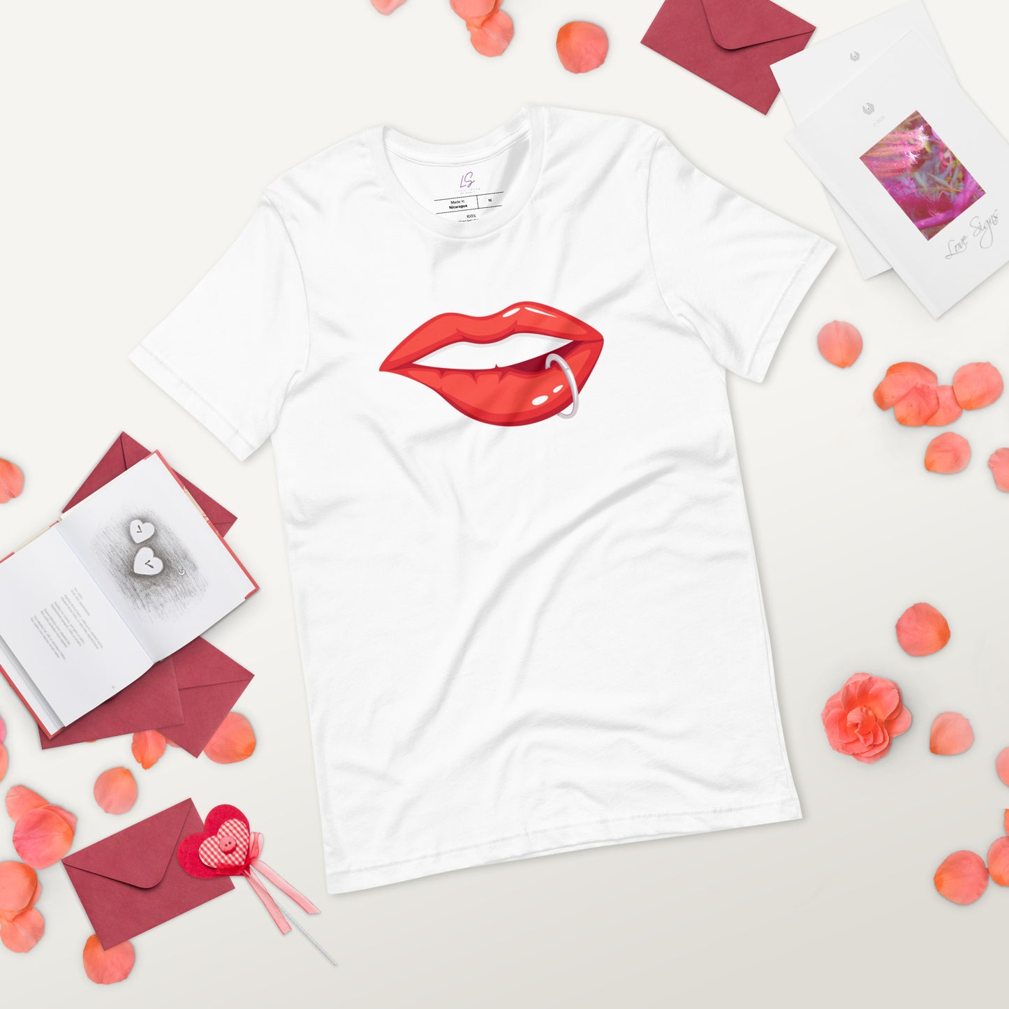 Unisex Tee: Vivid Red Mouth with Lip Piercing