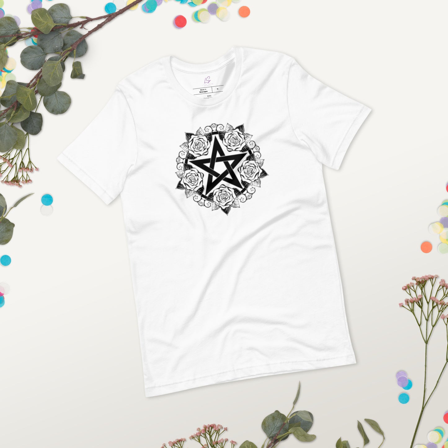 Unisex Tee Bella + Canvas 3001: Pentacle with Roses