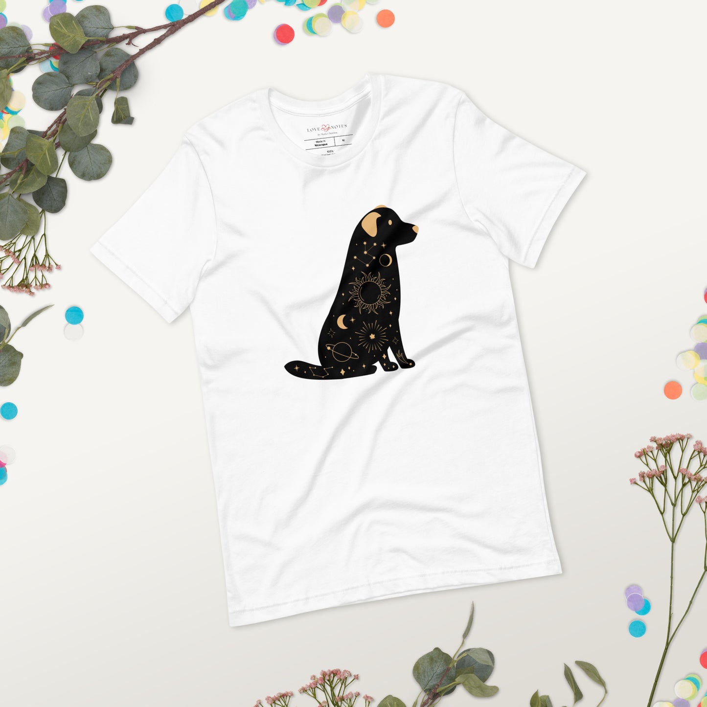 Unisex Tee: Celestial Dog (black and golden)