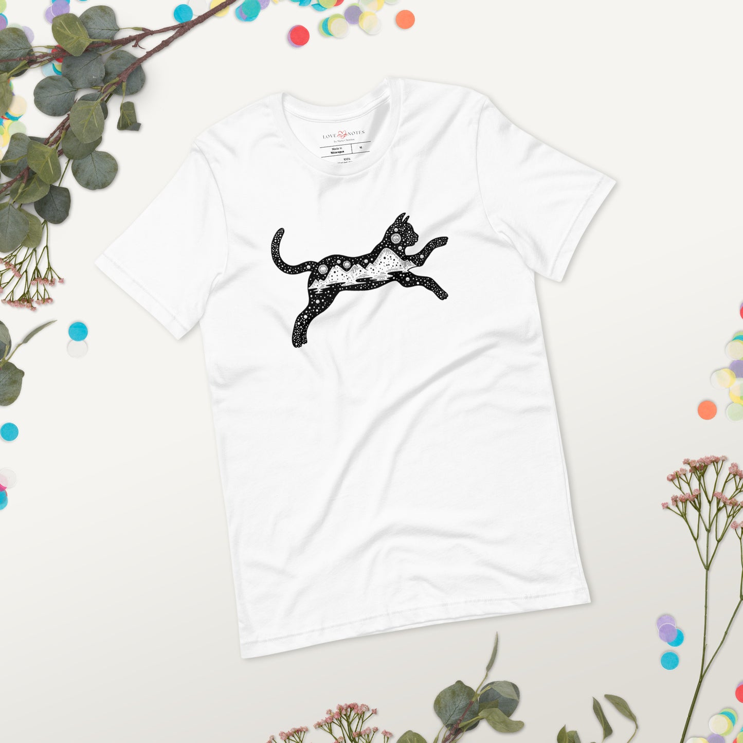 Unisex Tee Bella + Canvas 3001: Black Cat with Celestial Mountains