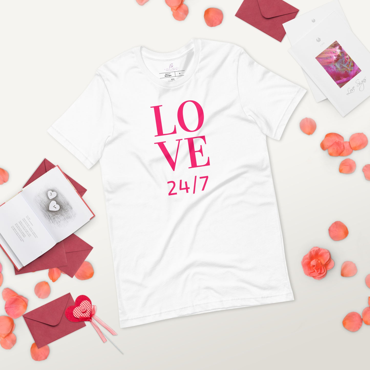 Unisex Tee Bella + Canvas 3001: Love 24/7 (fucshia text)