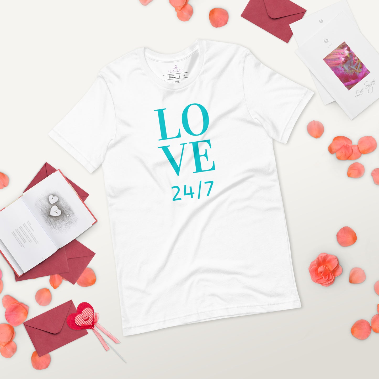 Unisex Tee Bella + Canvas 3001: Love 24/7 (turquoise text)