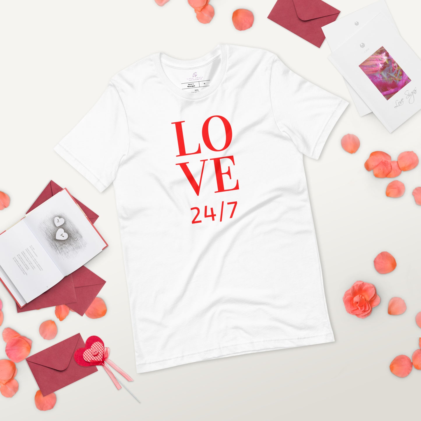 Unisex Tee Bella + Canvas 3001: Love 24/7 (red text)