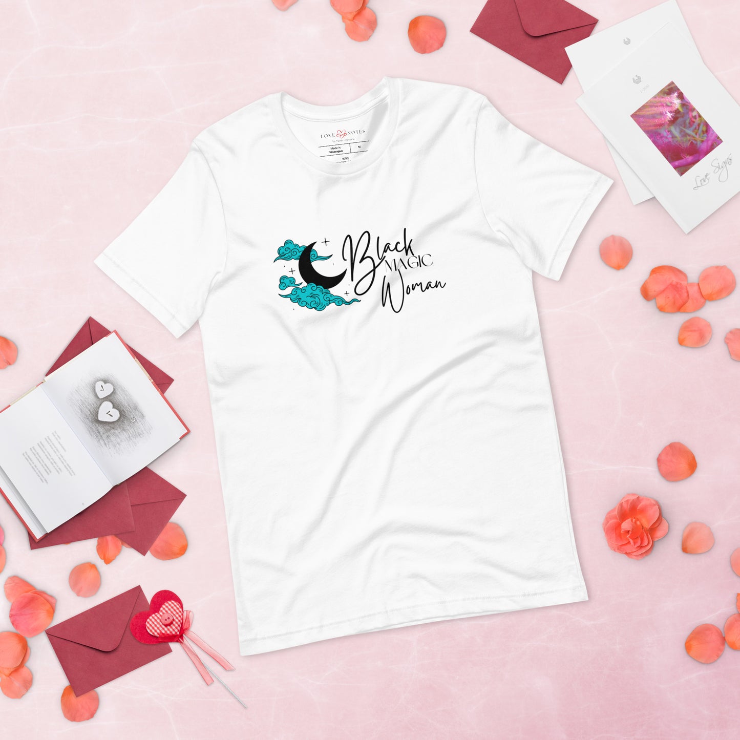 Unisex Tee: Black Magic Woman (turquoise clouds)